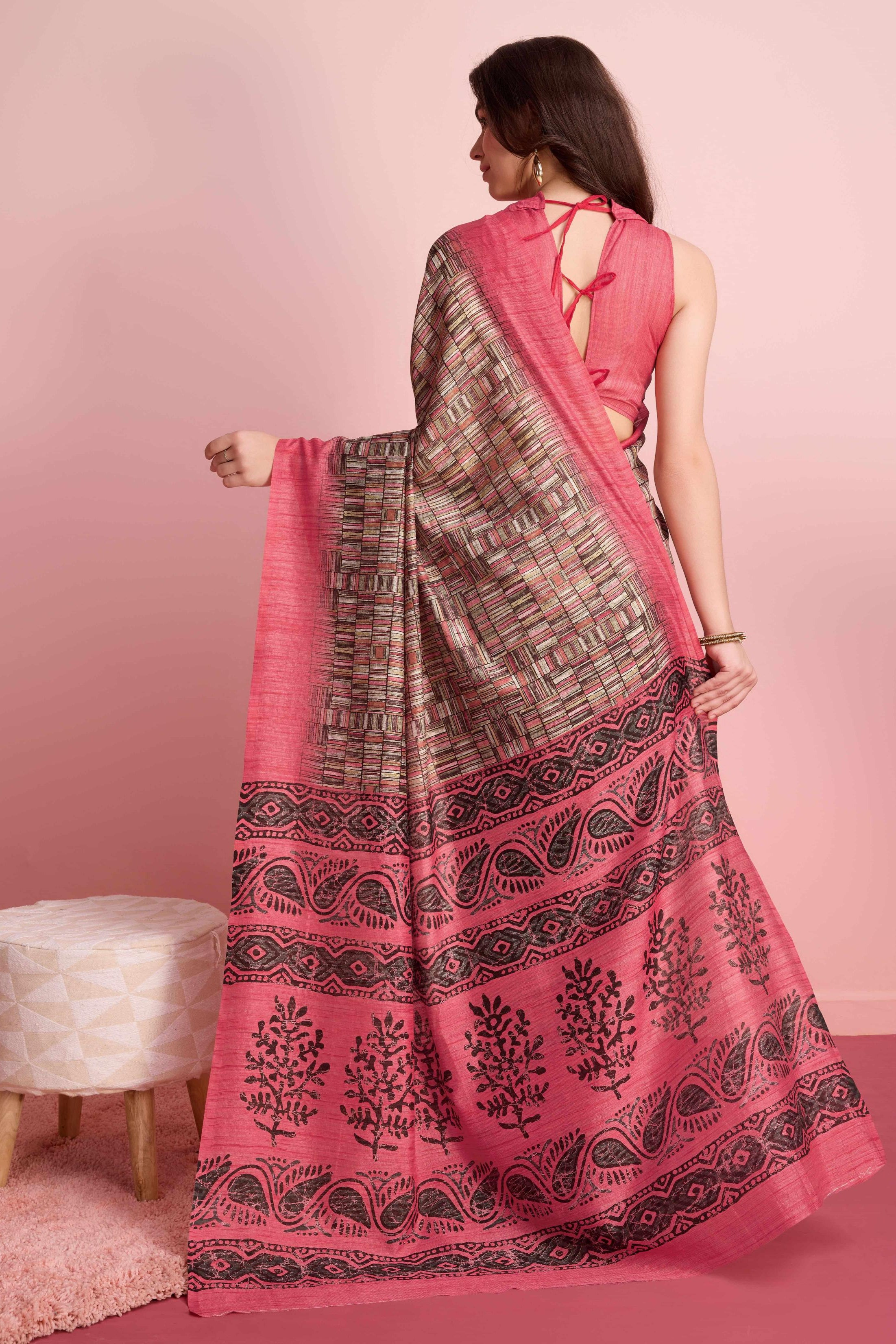 Abstract Floral Prints Cotton Silk Saree