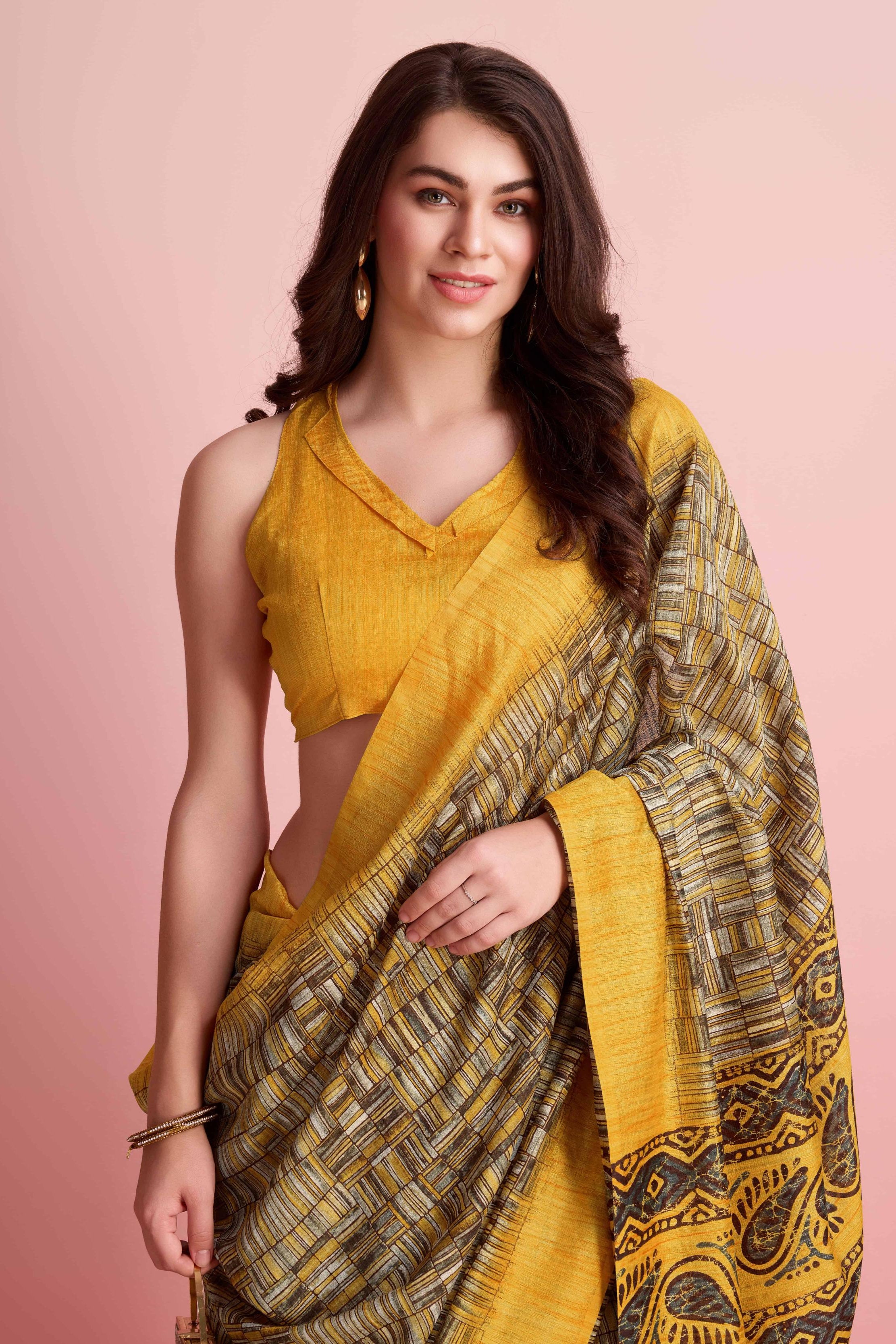 Abstract Floral Prints Cotton Silk Saree