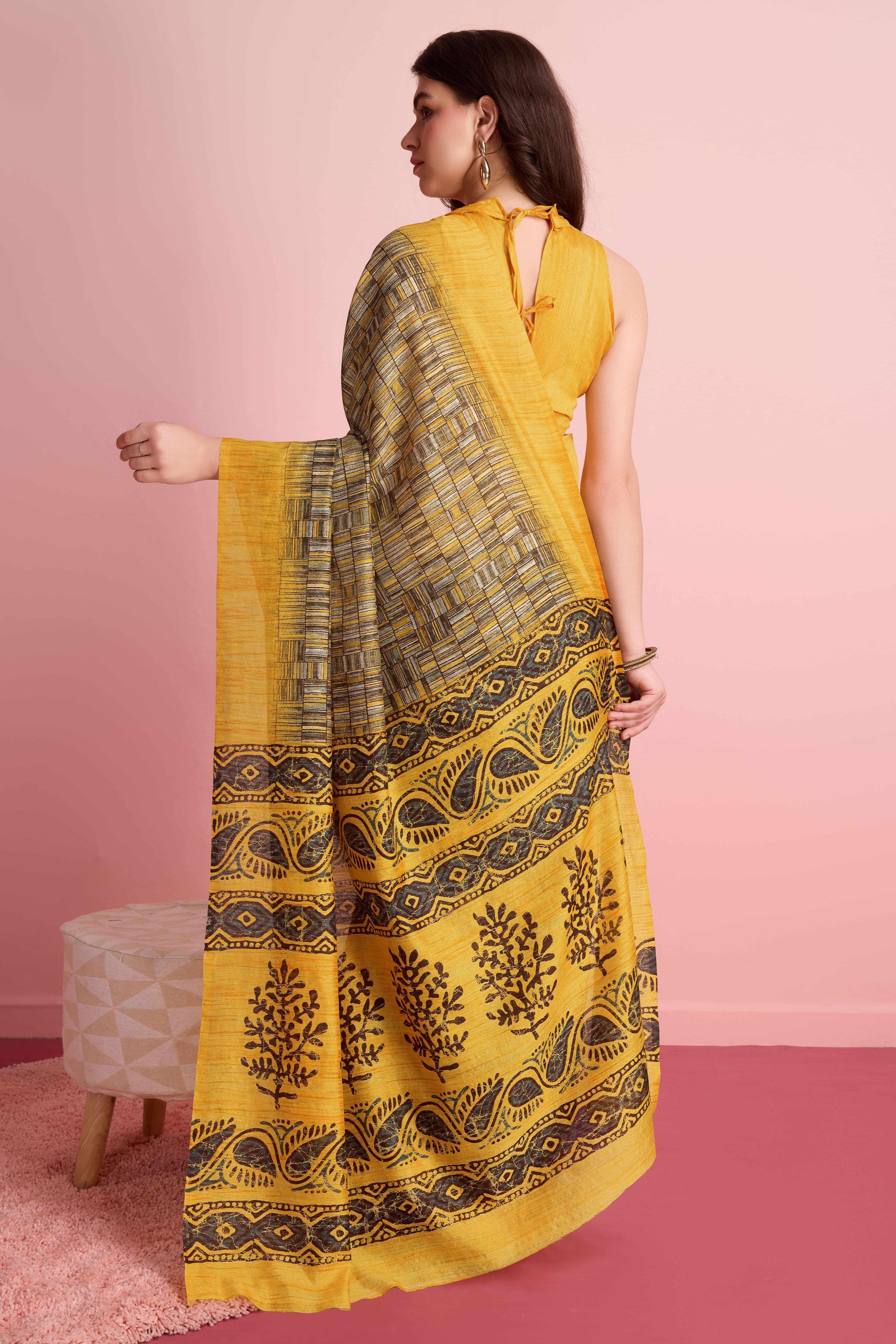 Abstract Floral Prints Cotton Silk Saree