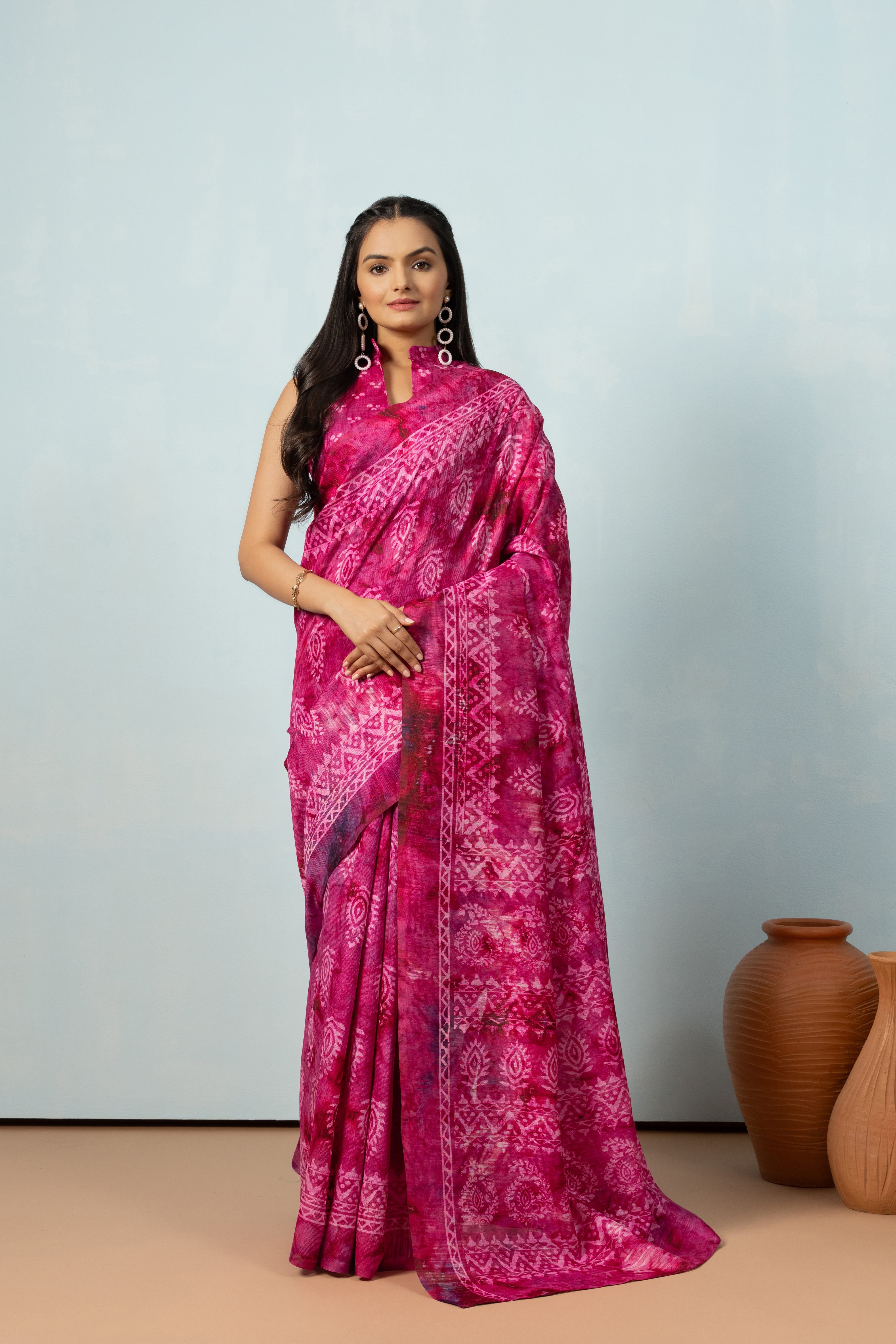 Batik Printed Bhagalpuri Cotton Silk Saree