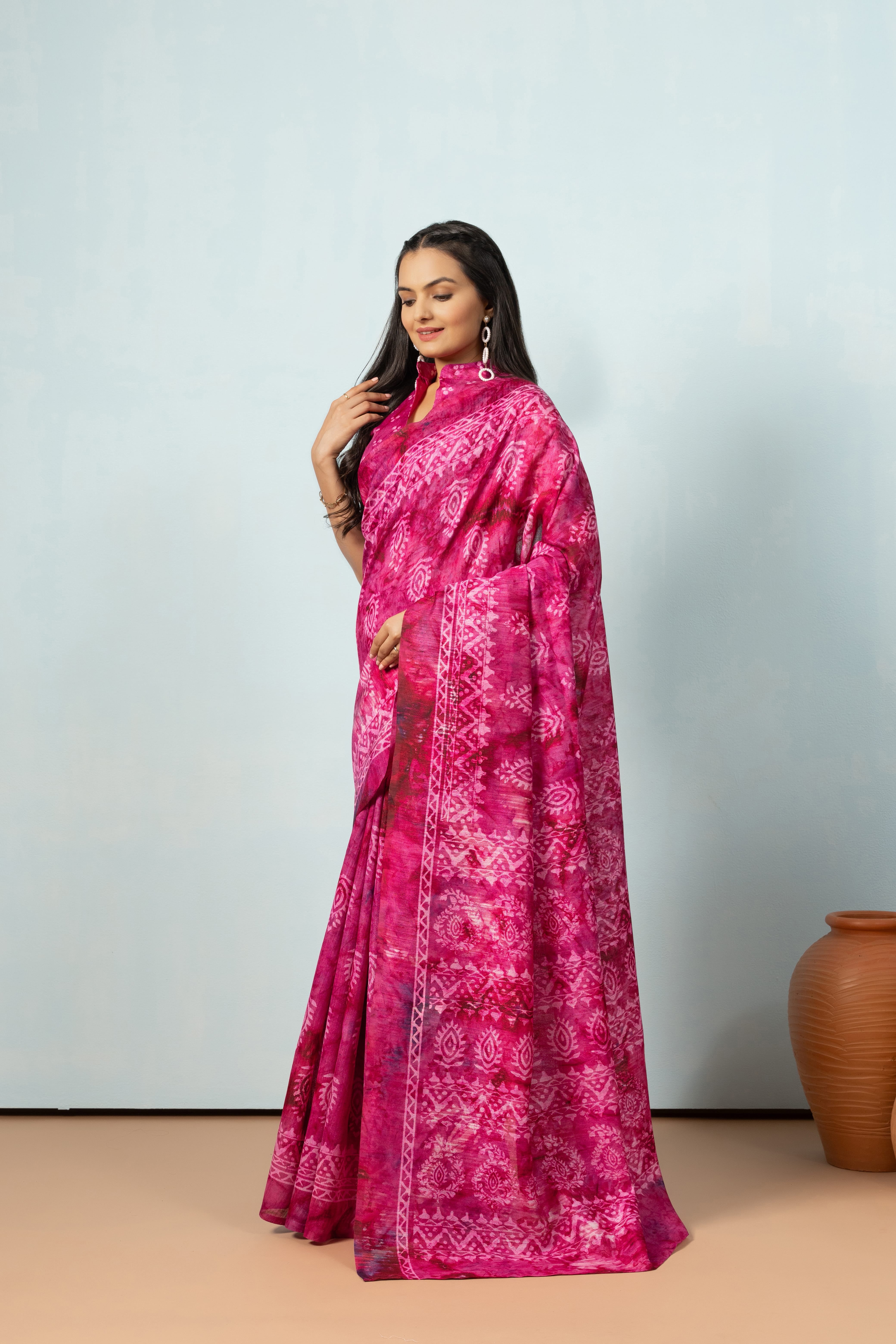 Batik Printed Bhagalpuri Cotton Silk Saree