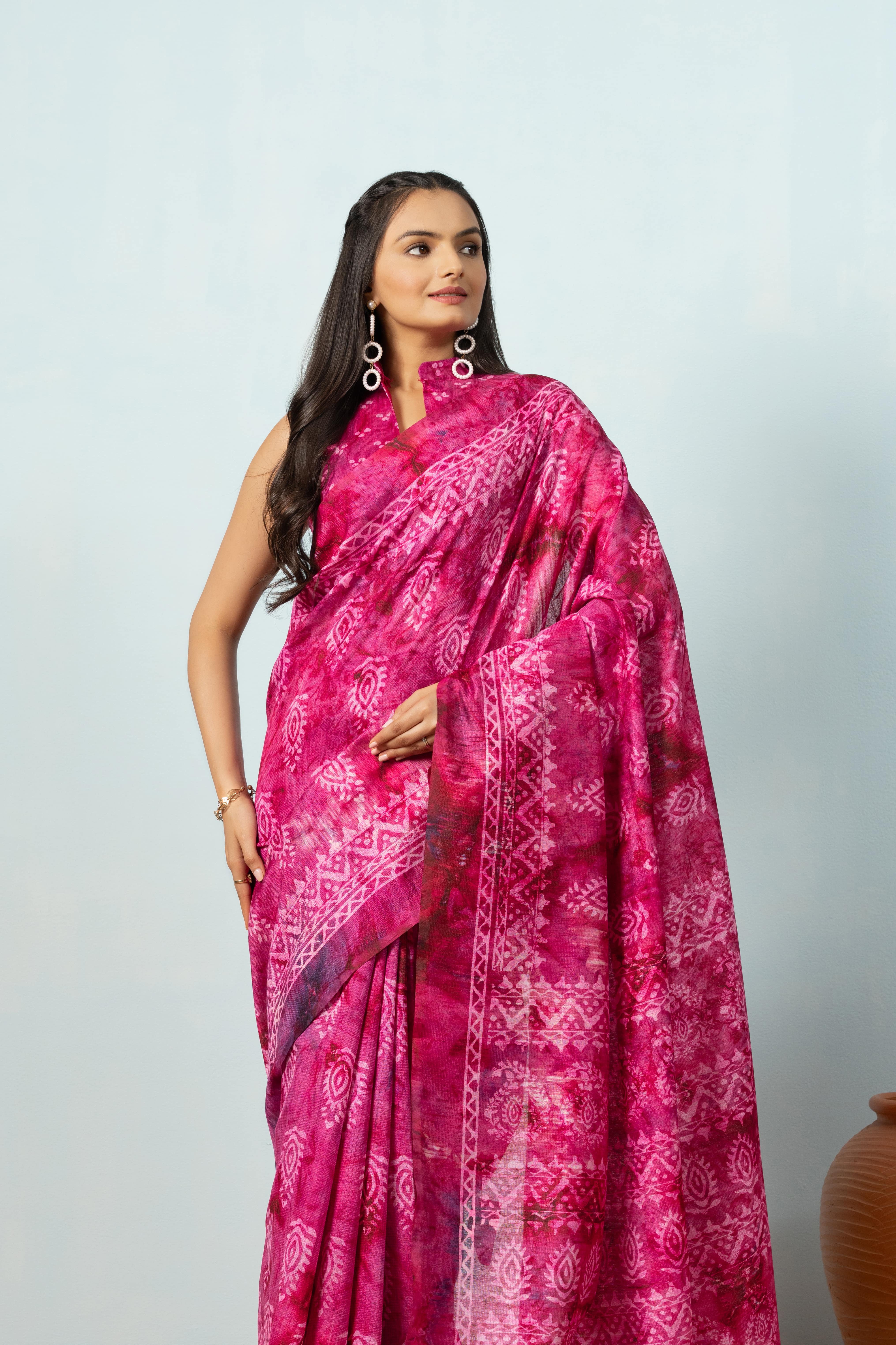 Batik Printed Bhagalpuri Cotton Silk Saree