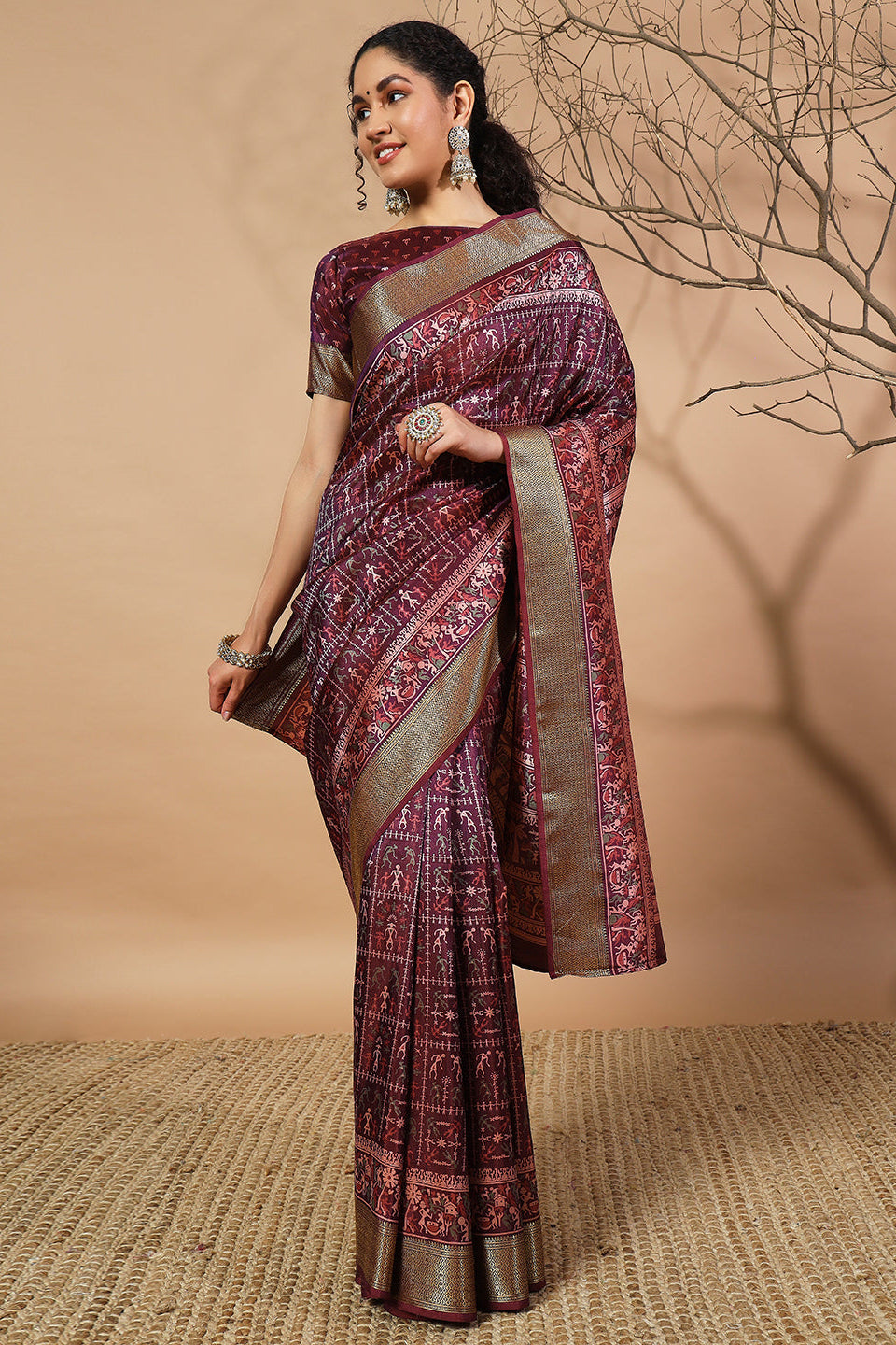 RACHNA Warli Zari Pure Silk Patola Ready to Wear Saree