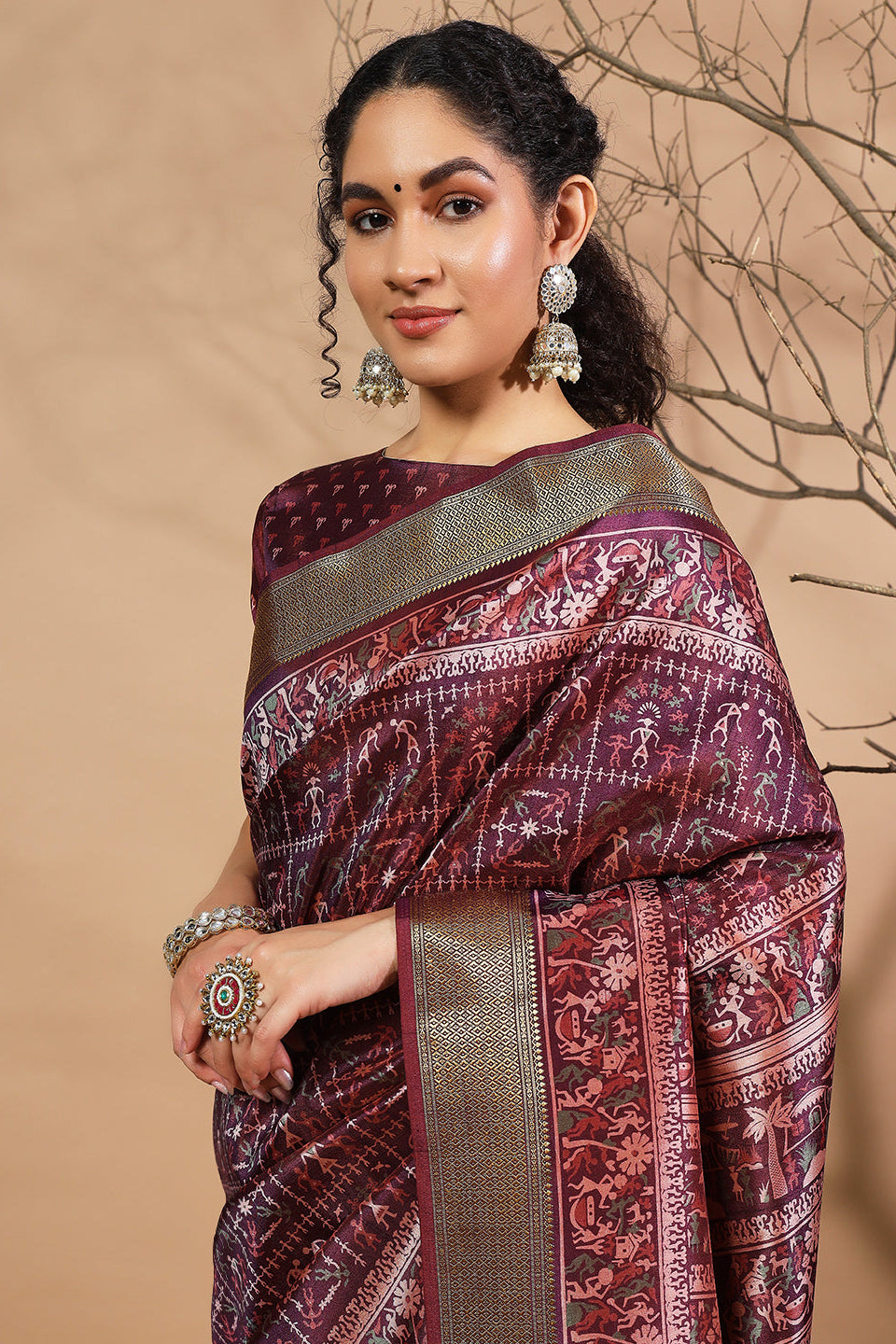 RACHNA Warli Zari Pure Silk Patola Ready to Wear Saree