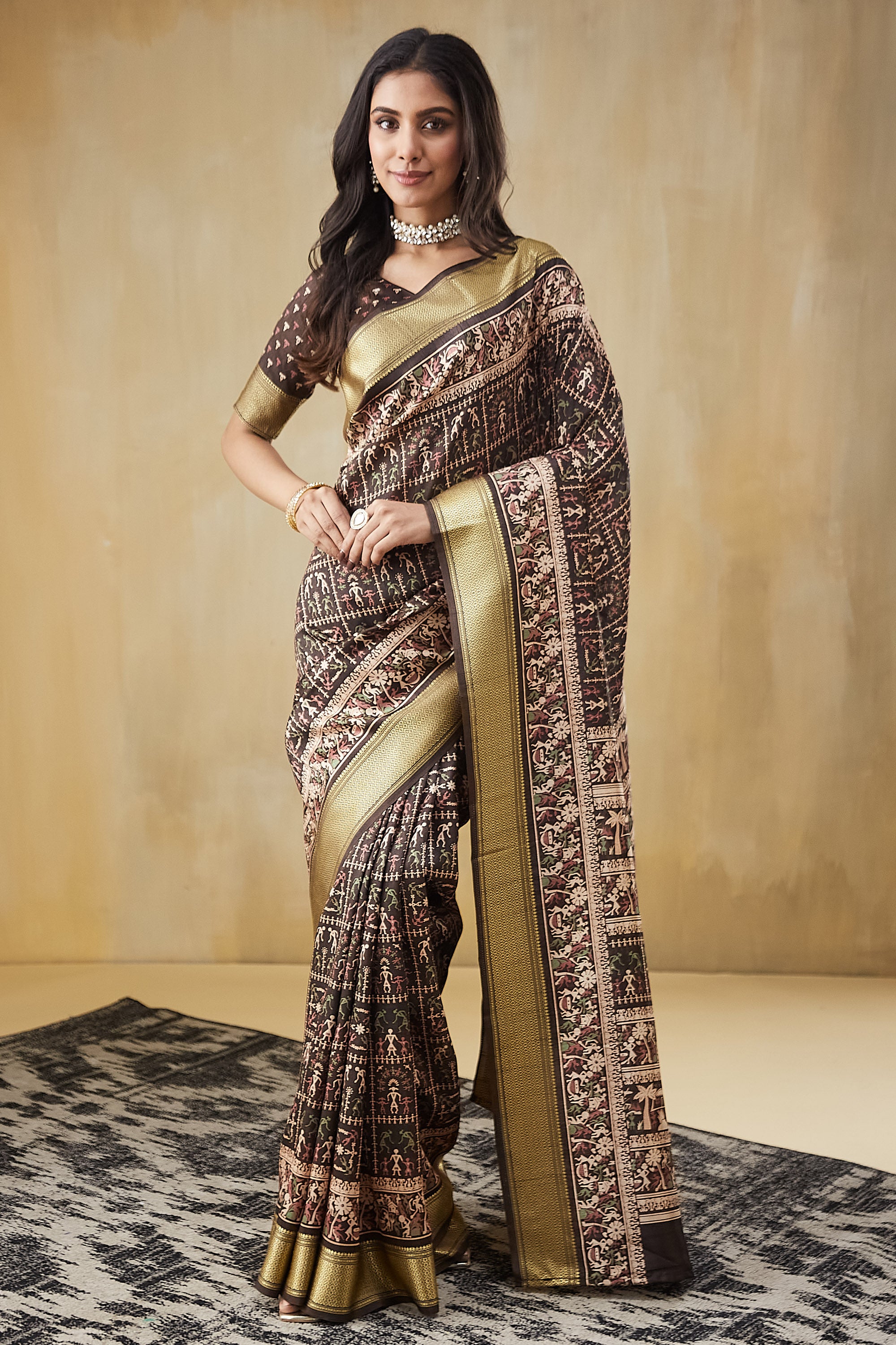 Rachna Digital Worli Printed Pattu Silk Saree