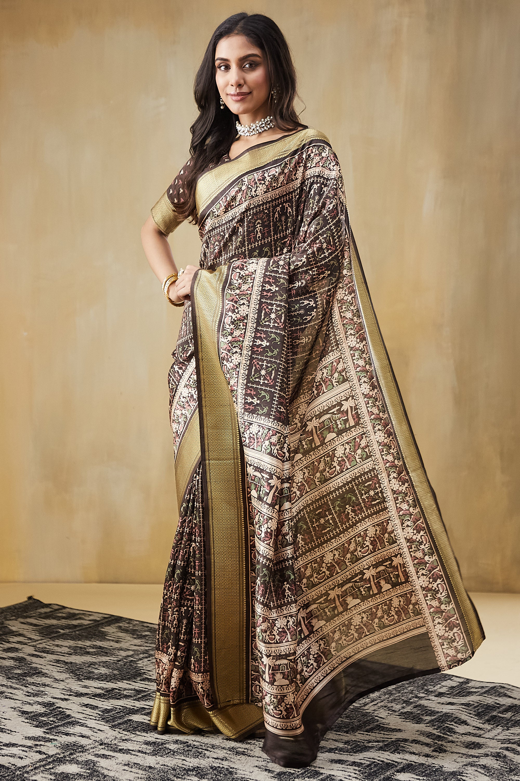 Rachna Digital Worli Printed Pattu Silk Saree