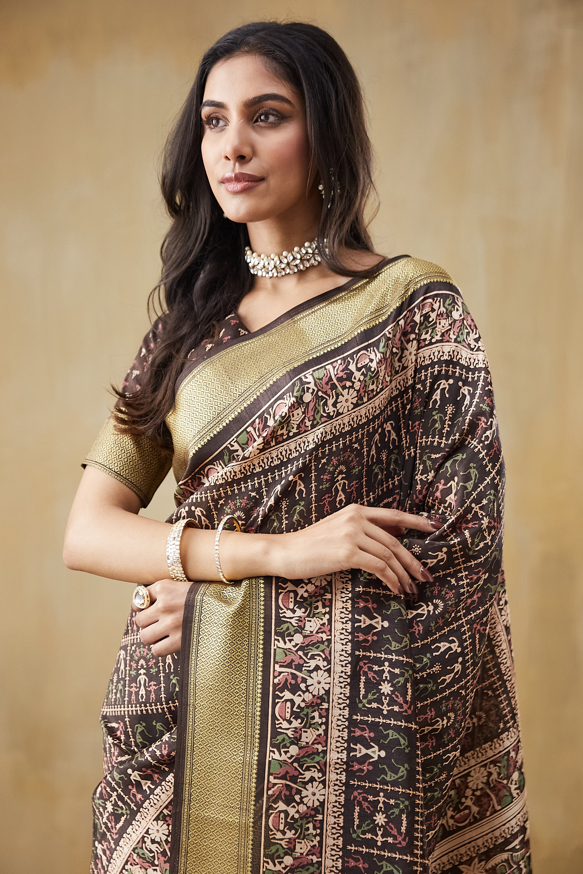 Rachna Digital Worli Printed Pattu Silk Saree