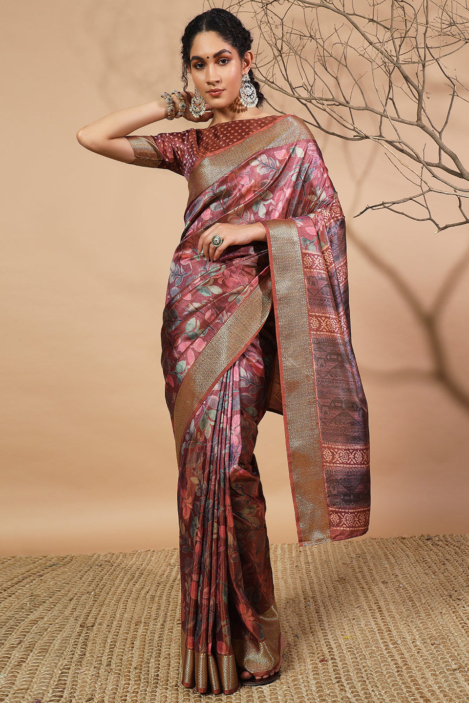 RACHNA Floral Zari Pure Silk Patola Ready to Wear  Saree