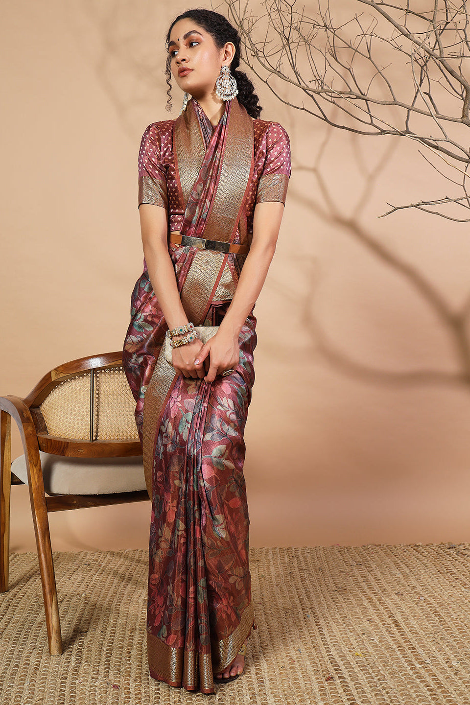 RACHNA Floral Zari Pure Silk Patola Ready to Wear  Saree