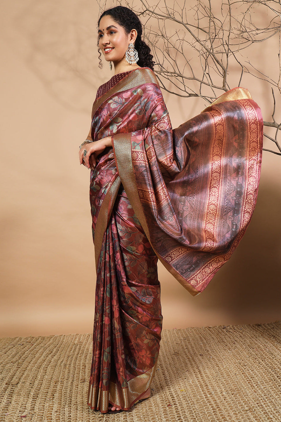 RACHNA Floral Zari Pure Silk Patola Ready to Wear  Saree