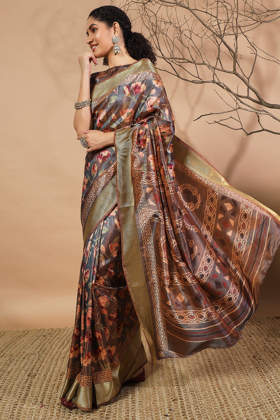 RACHNA Floral Zari Pure Silk Patola Ready to Wear Saree