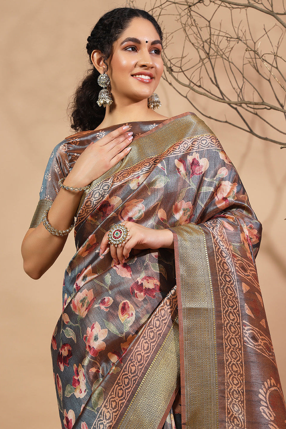 RACHNA Floral Zari Pure Silk Patola Ready to Wear Saree