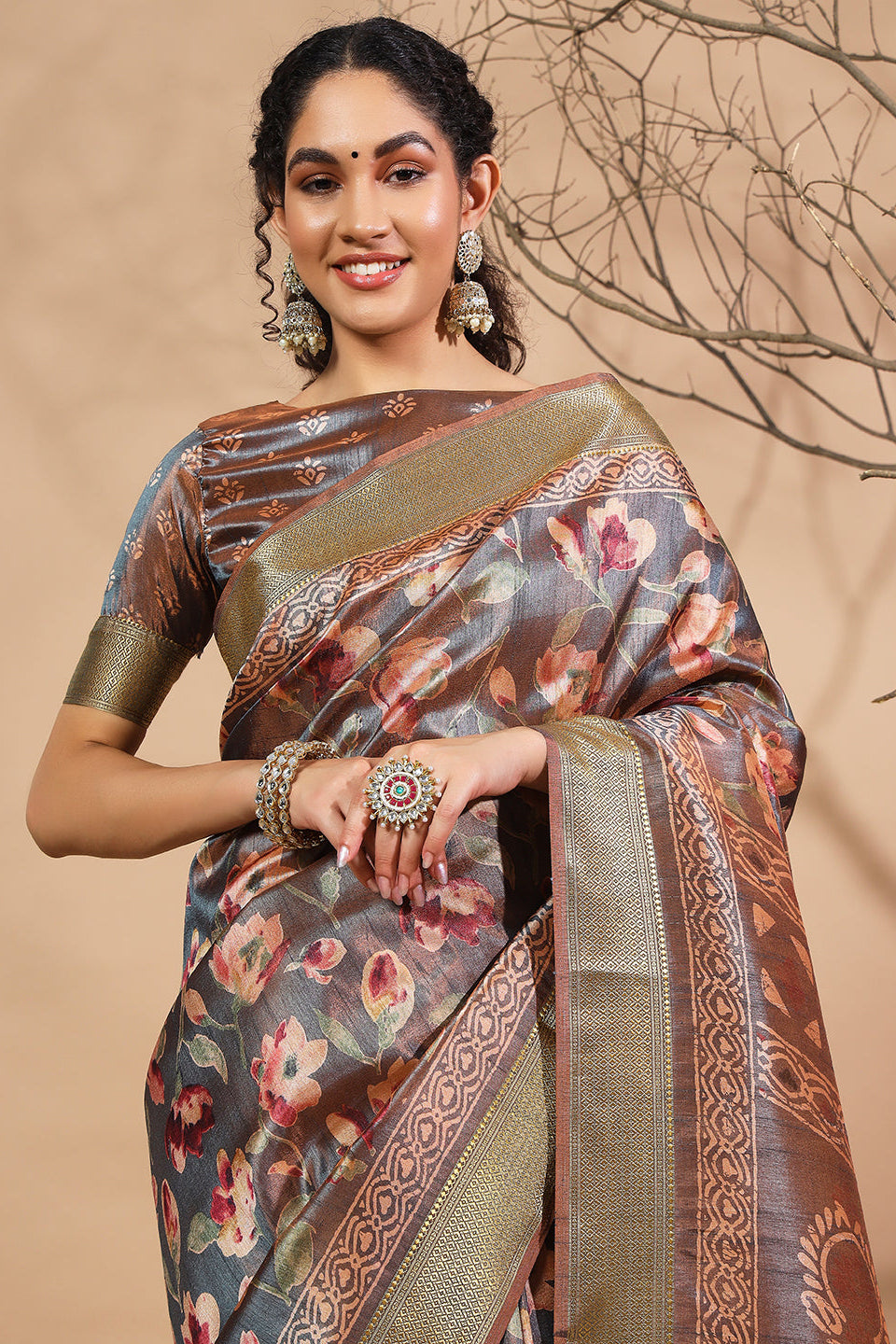 RACHNA Floral Zari Pure Silk Patola Ready to Wear Saree