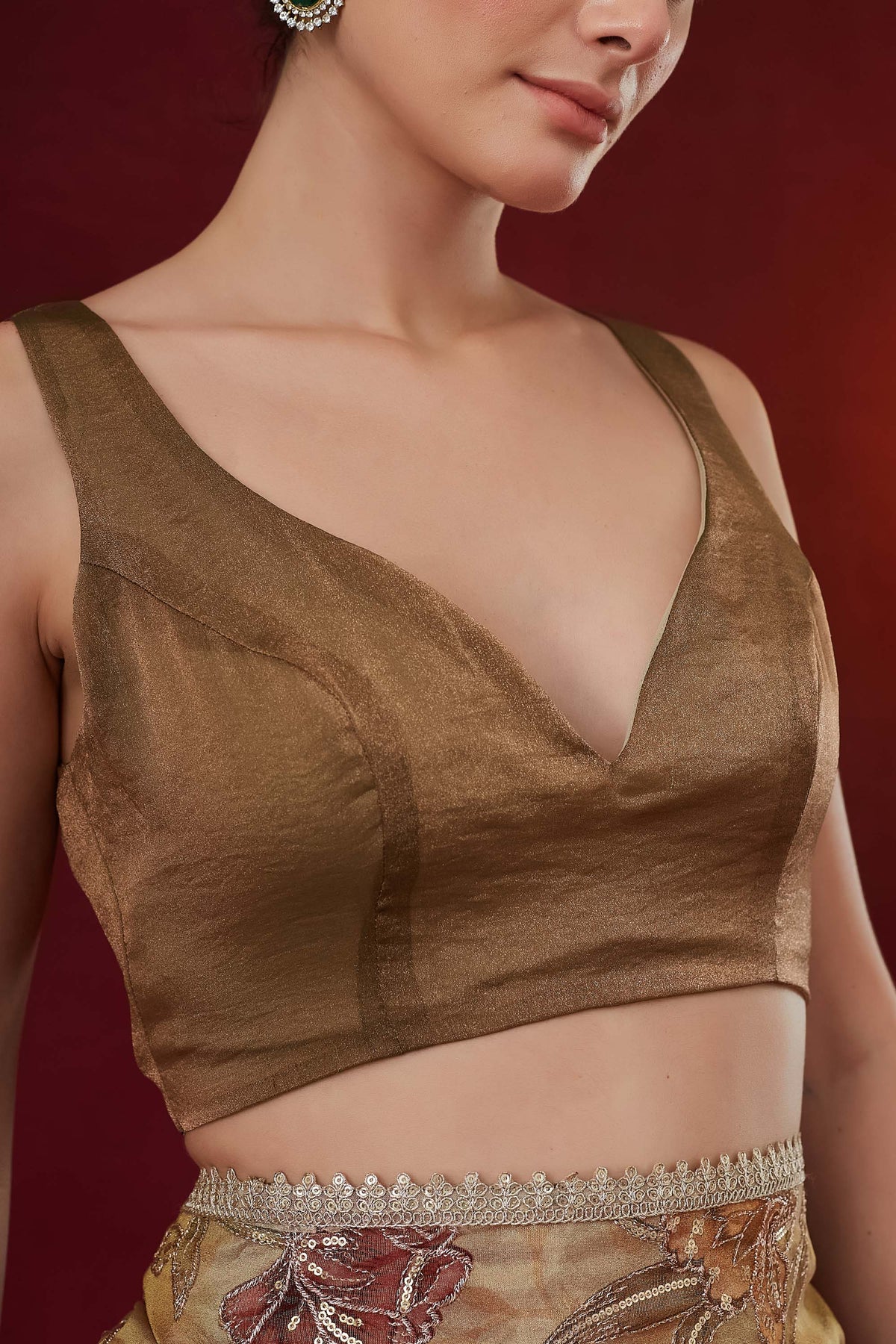 Gold Floral Embroidered Silk Ready to Wear Saree