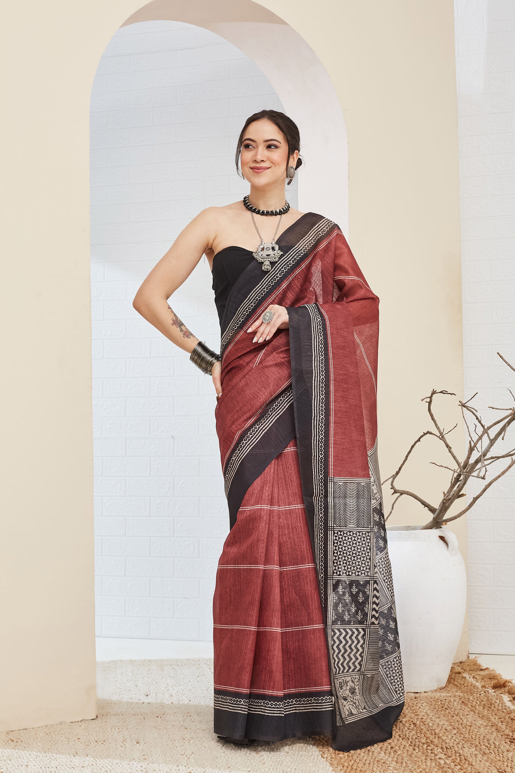 Amazing Brown Color Silk Ready To Wear Saree