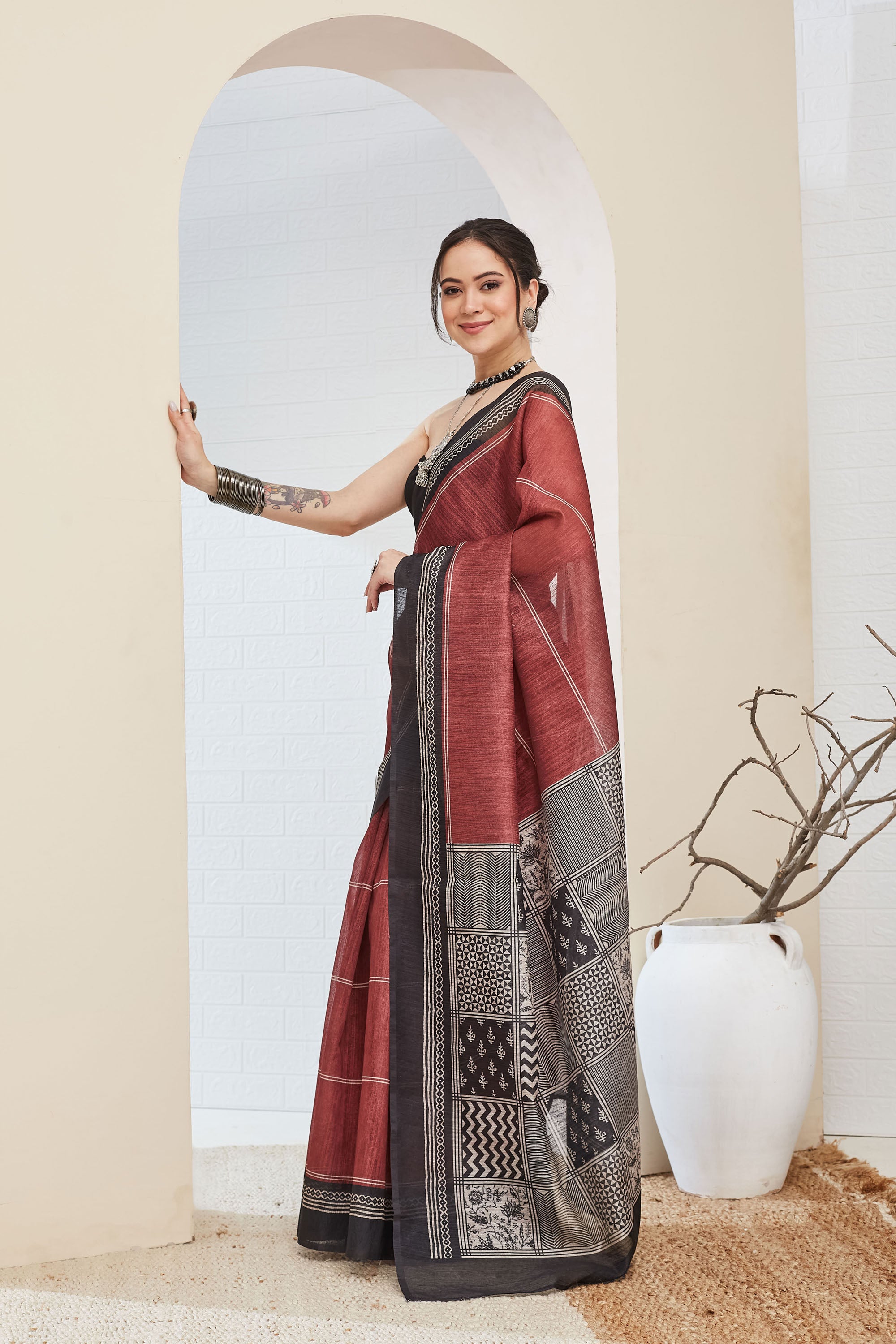 Amazing Brown Color Silk Ready To Wear Saree