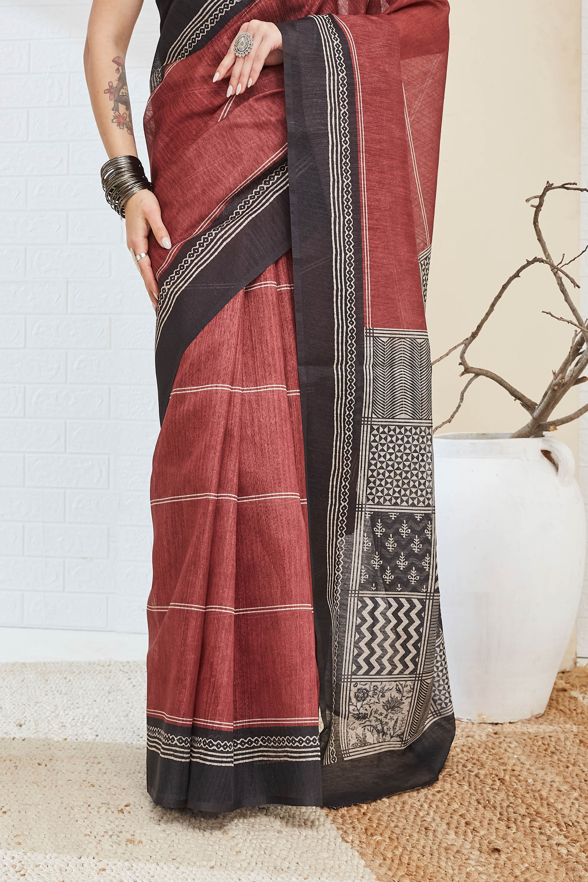 Amazing Brown Color Silk Ready To Wear Saree