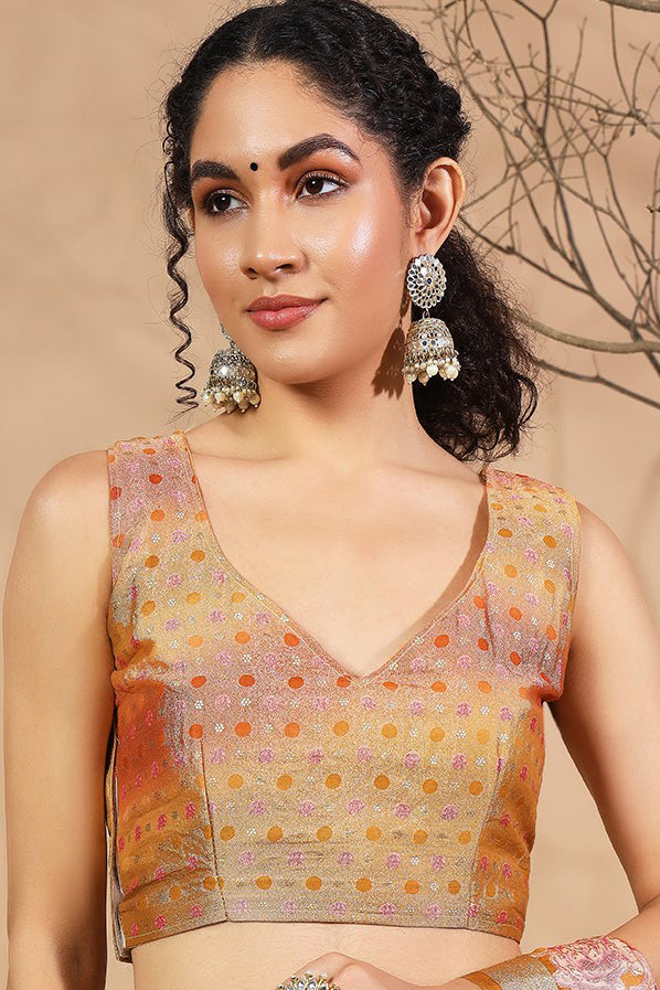 Batik Printed Moss Brasso Saree With Foil Print Border