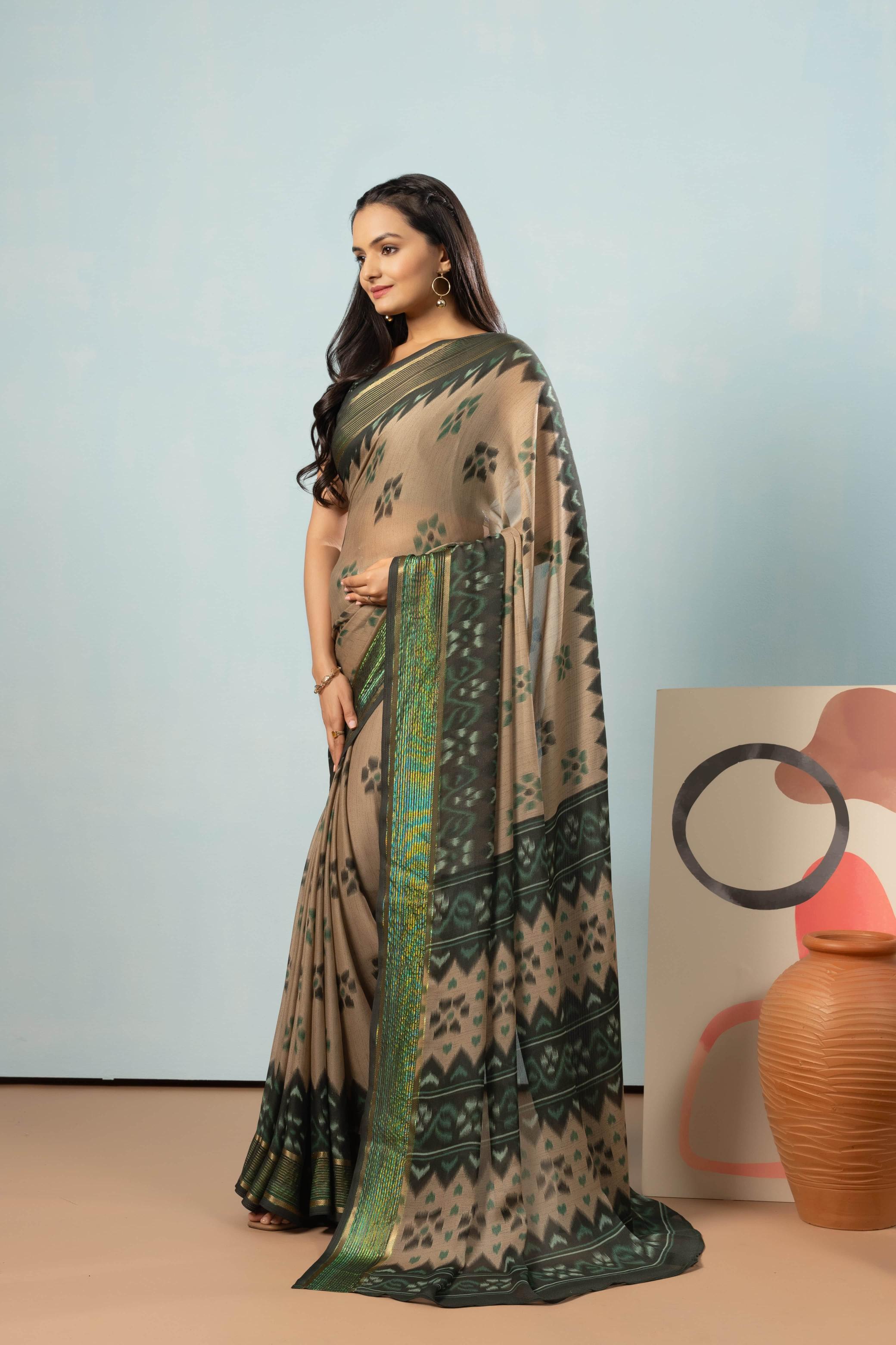 RACHNA Floral Poly Georgette Ready to Wear  Saree