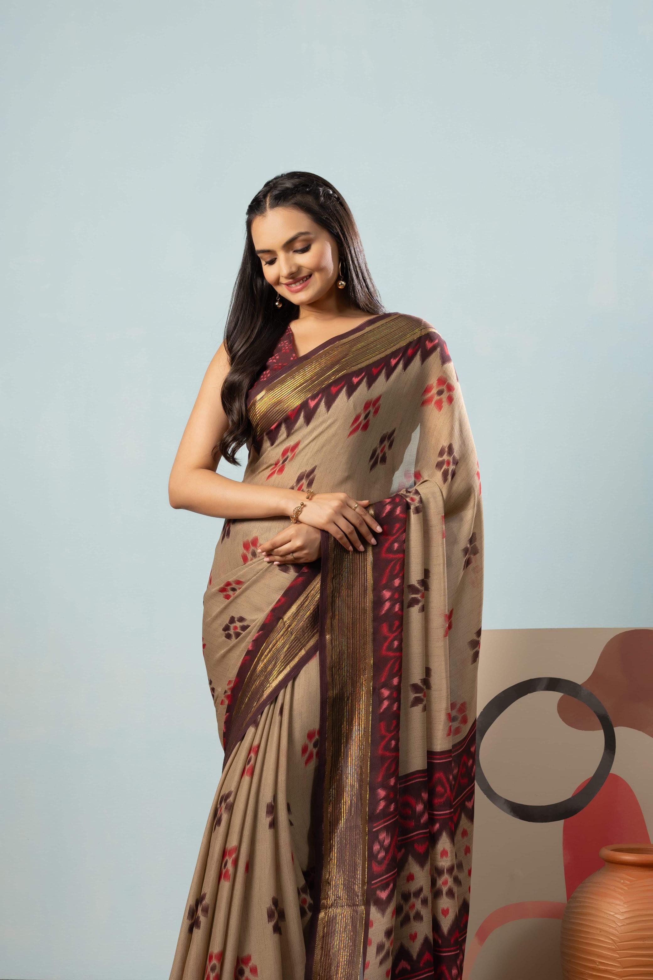 RACHNA Floral Zari Poly Georgette Ready to Wear Saree