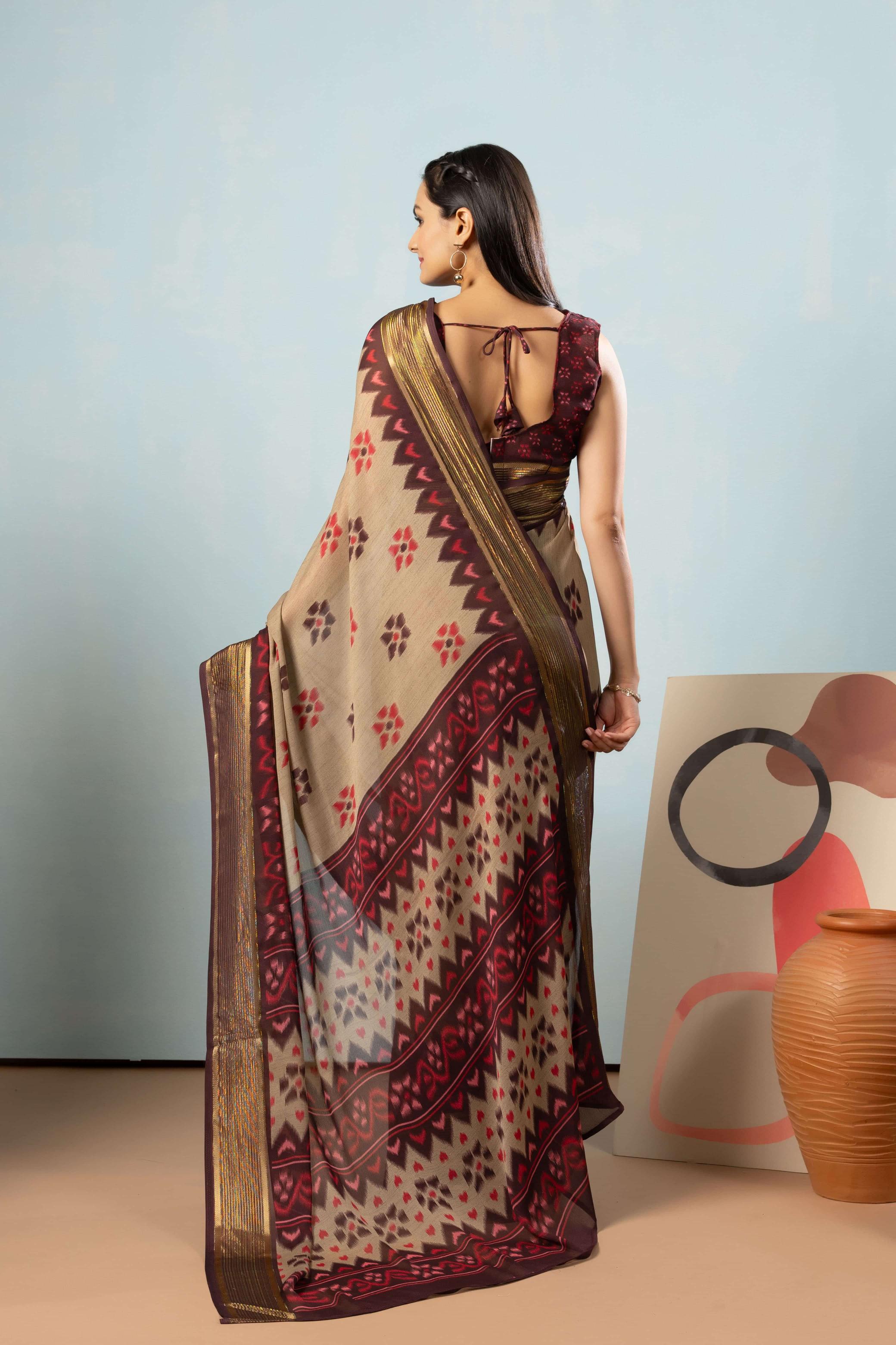 RACHNA Floral Zari Poly Georgette Ready to Wear Saree