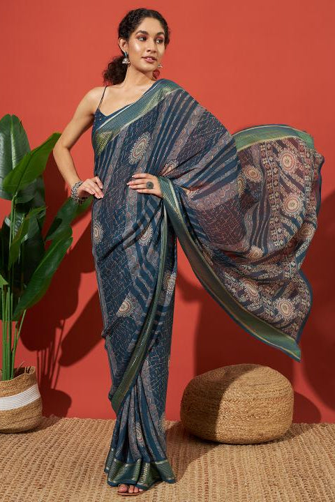 RACHNA Ethnic Motifs Poly Georgette Ready to Wear Saree