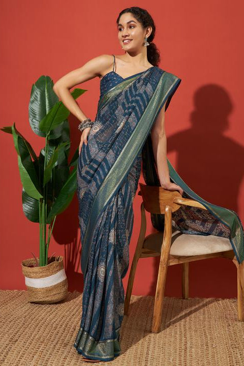 RACHNA Ethnic Motifs Poly Georgette Ready to Wear Saree