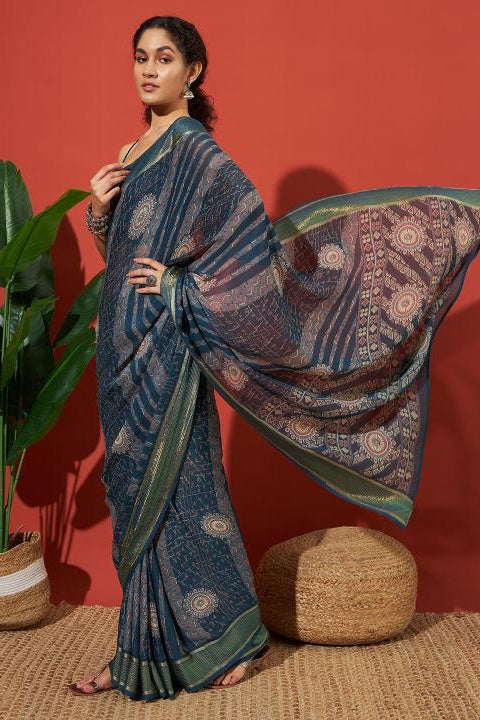 RACHNA Ethnic Motifs Poly Georgette Ready to Wear Saree