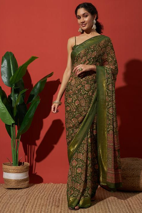 RACHNA Floral Poly Georgette  Ready to Wear Saree