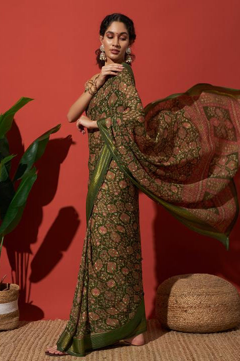 RACHNA Floral Poly Georgette  Ready to Wear Saree