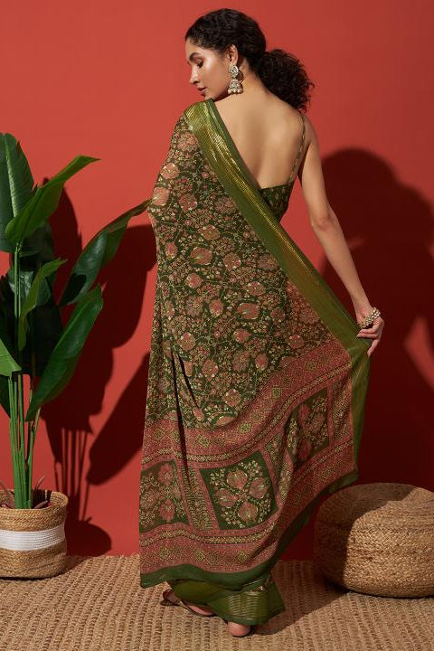 RACHNA Floral Poly Georgette  Ready to Wear Saree