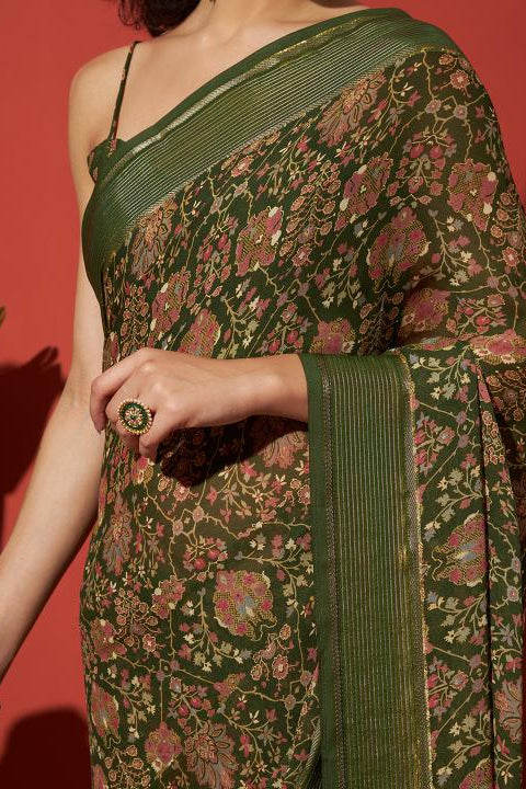 RACHNA Floral Poly Georgette  Ready to Wear Saree