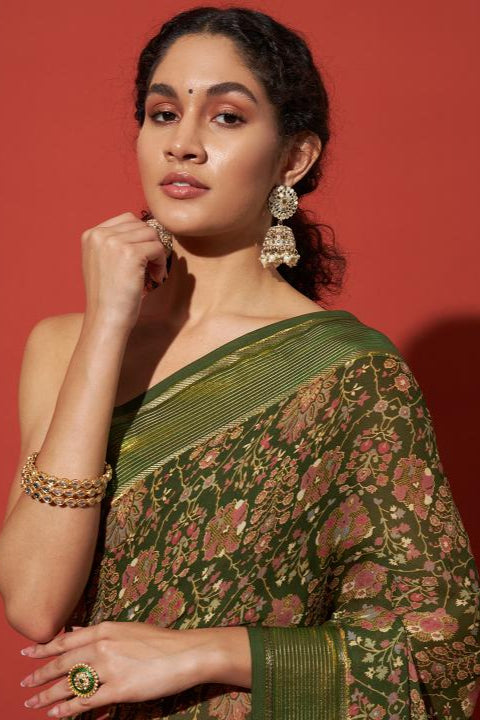 RACHNA Floral Poly Georgette  Ready to Wear Saree