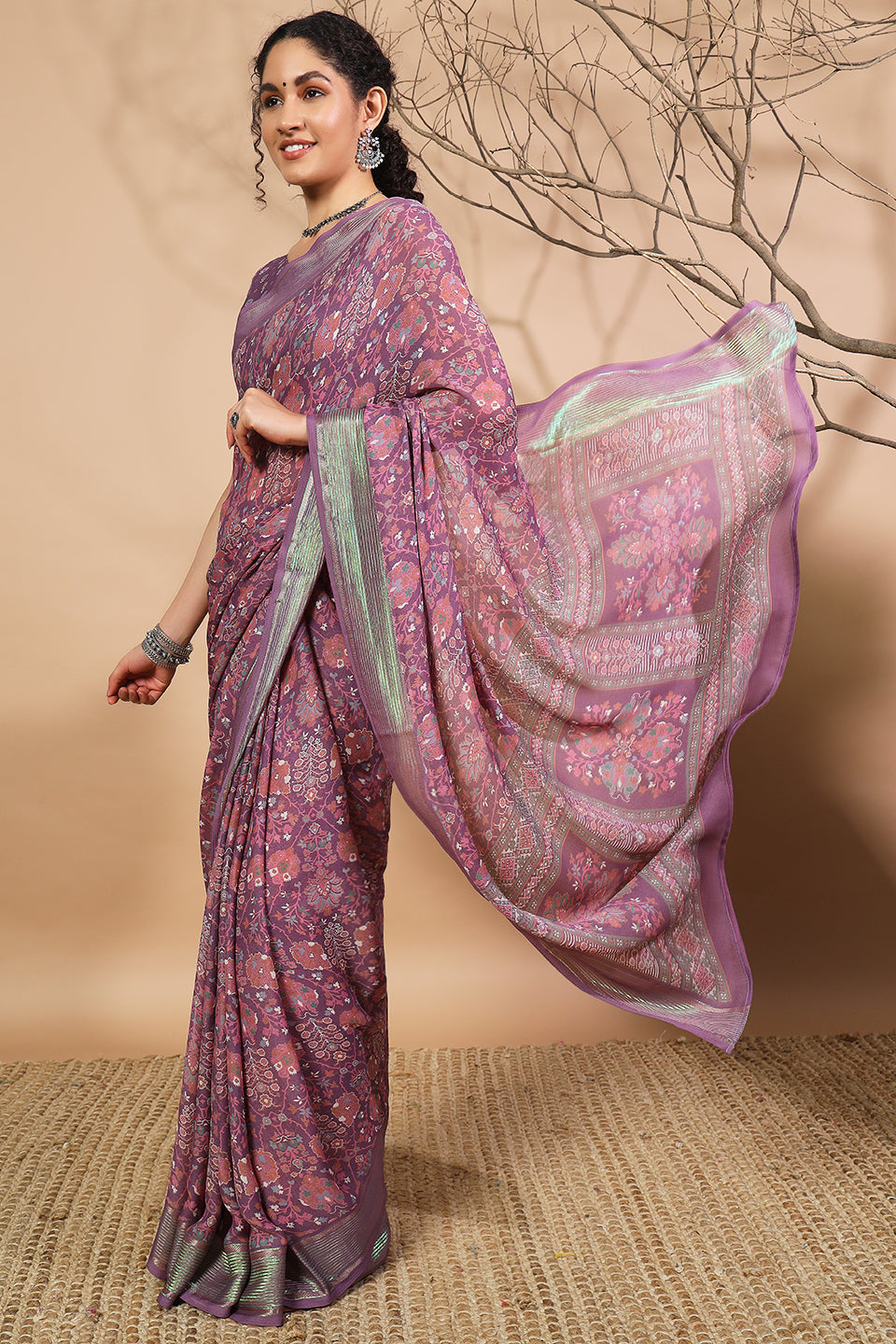 RACHNA Floral Poly Georgette Ready to Wear  Saree