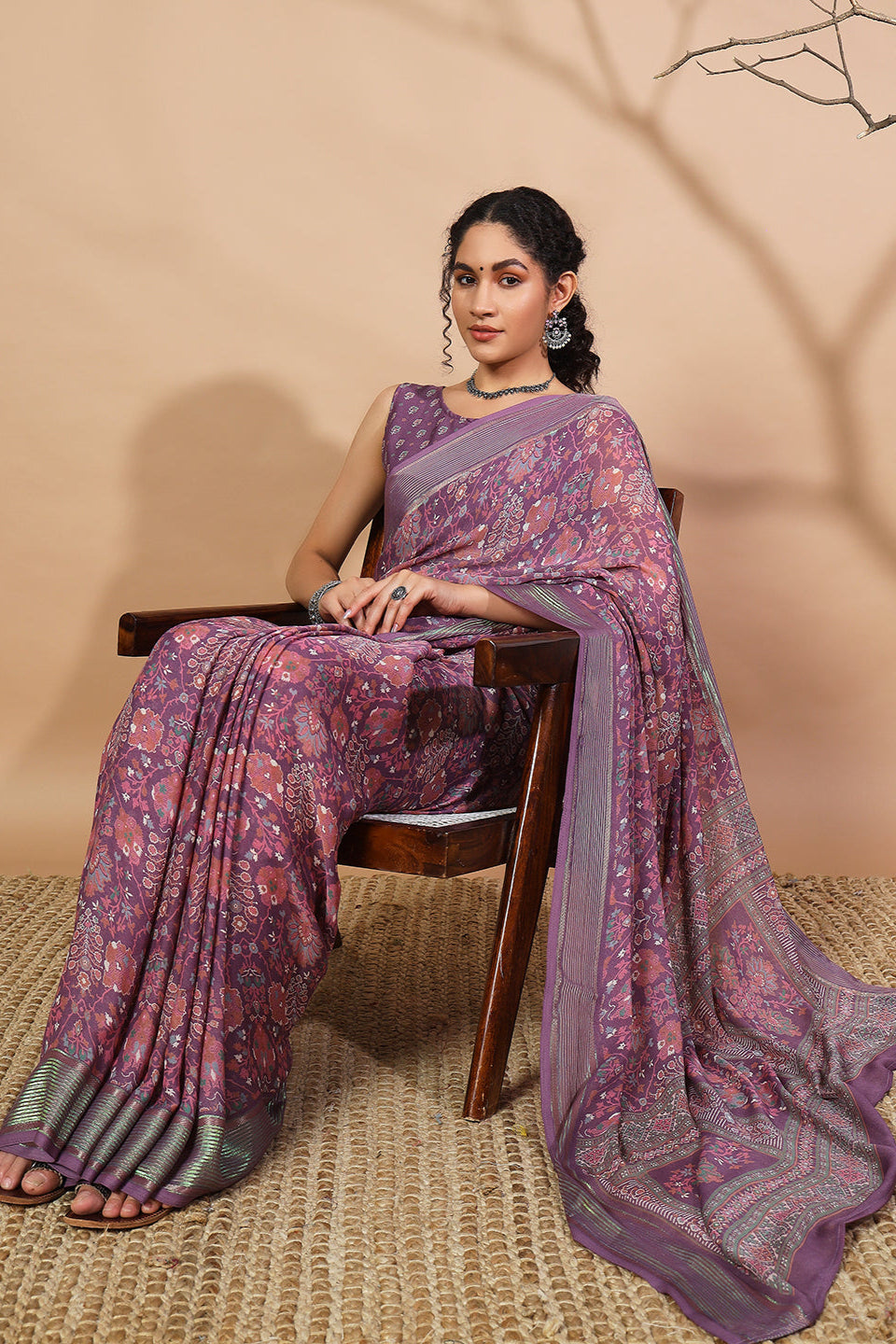 RACHNA Floral Poly Georgette Ready to Wear  Saree