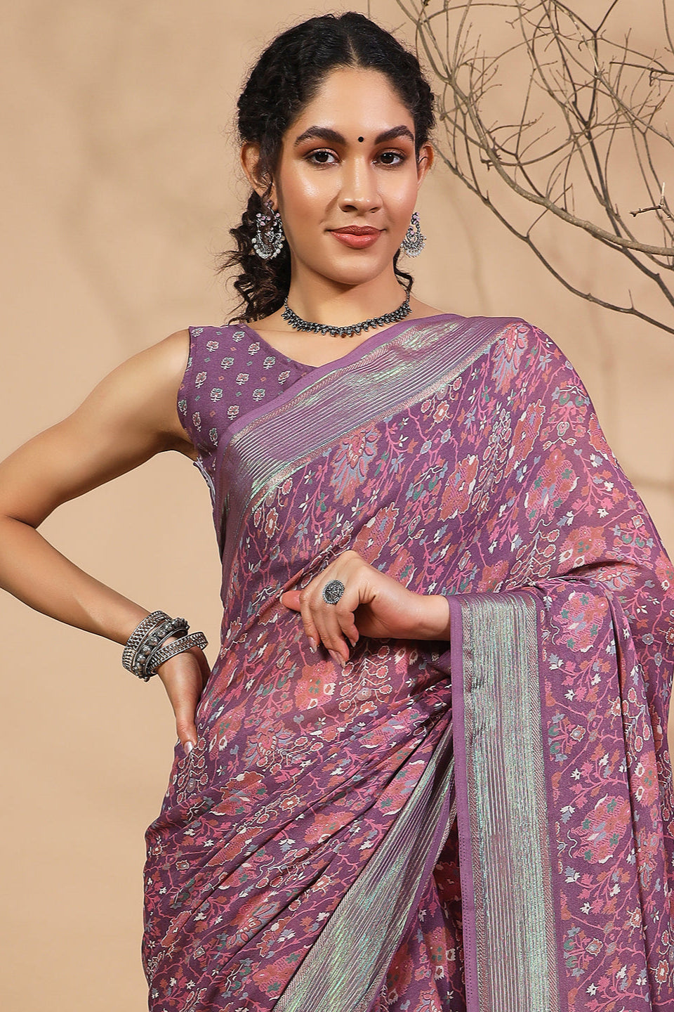 RACHNA Floral Poly Georgette Ready to Wear  Saree