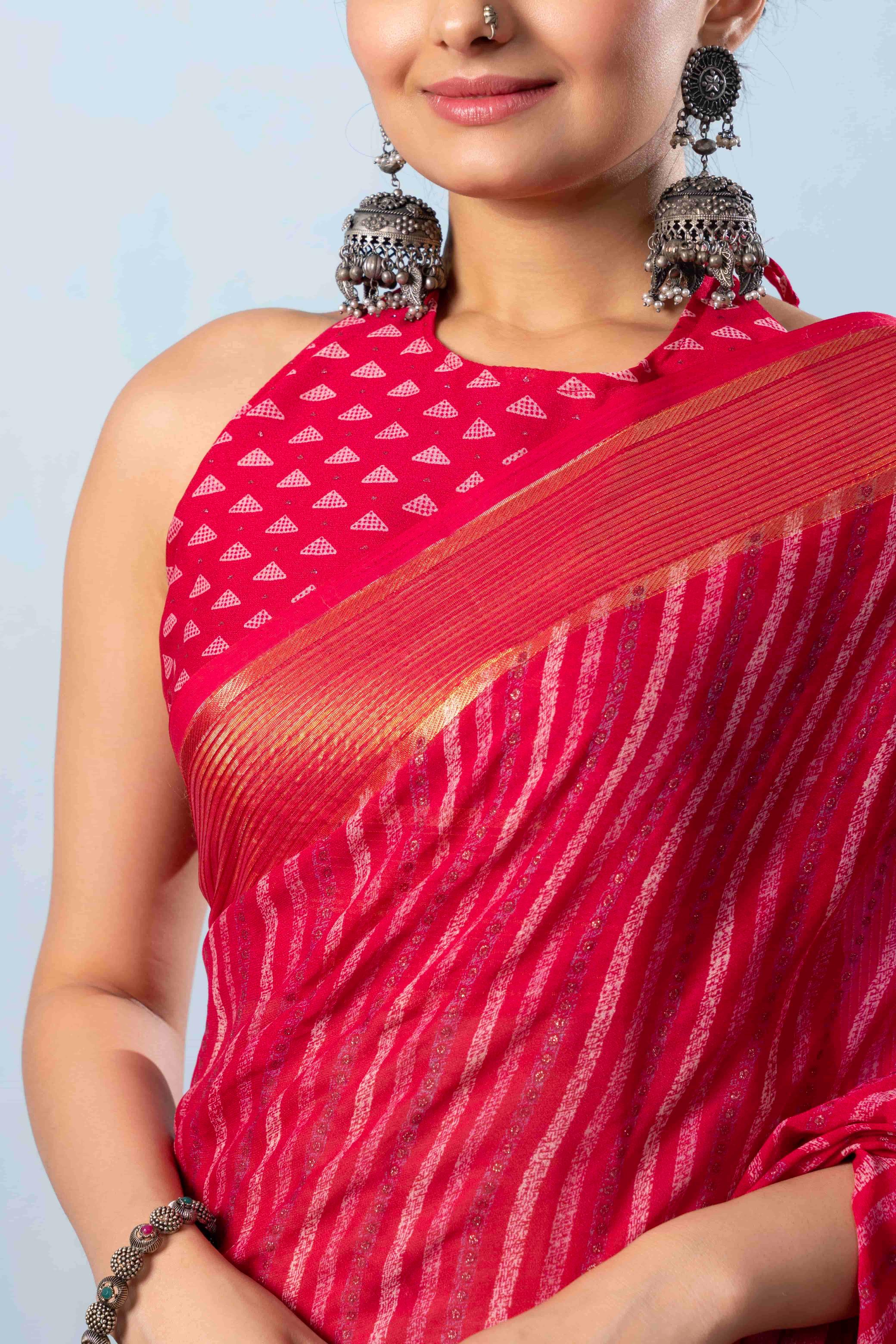 RACHNA Leheriya Zari Poly Georgette Ready to Wear  Saree