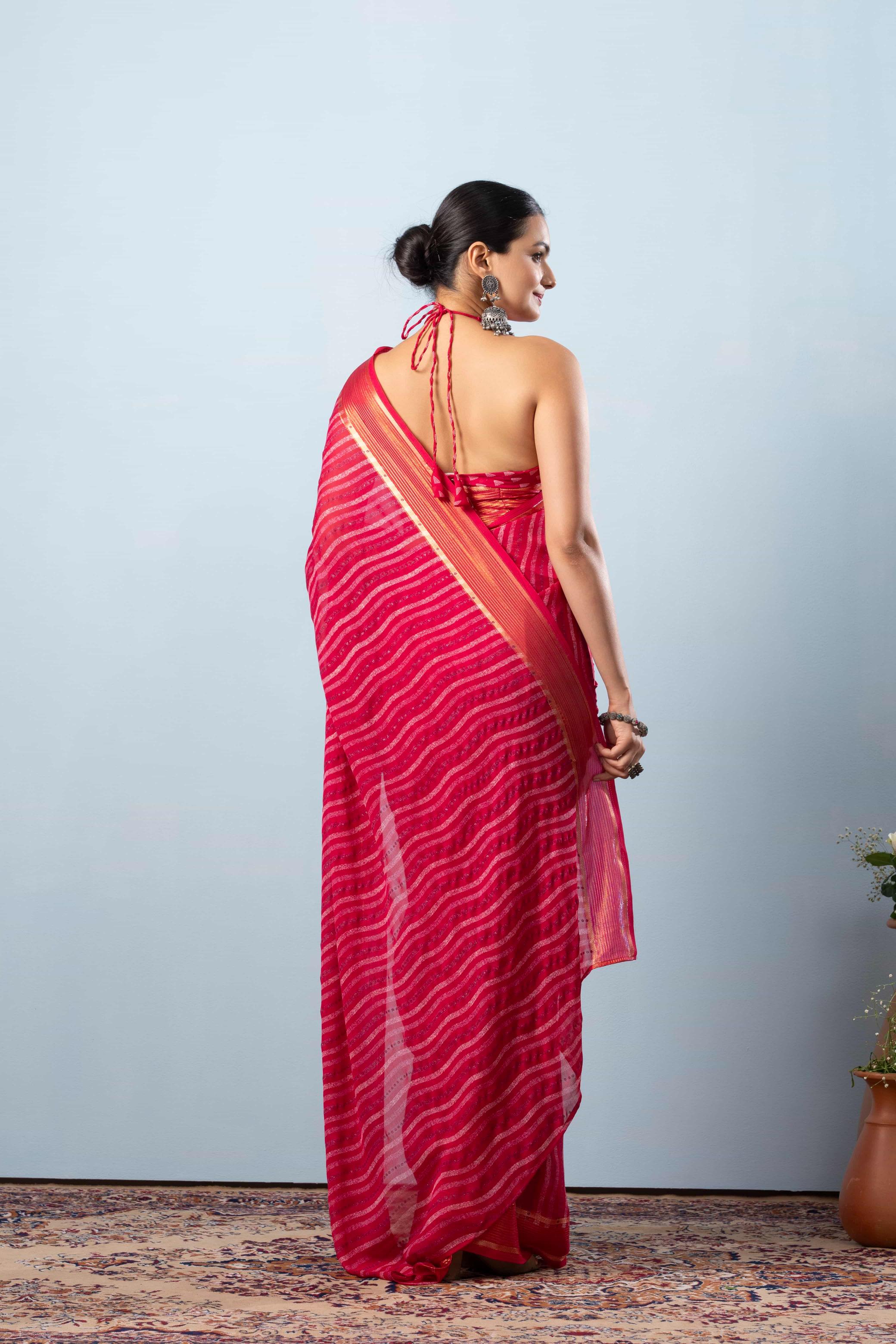 RACHNA Leheriya Zari Poly Georgette Ready to Wear  Saree