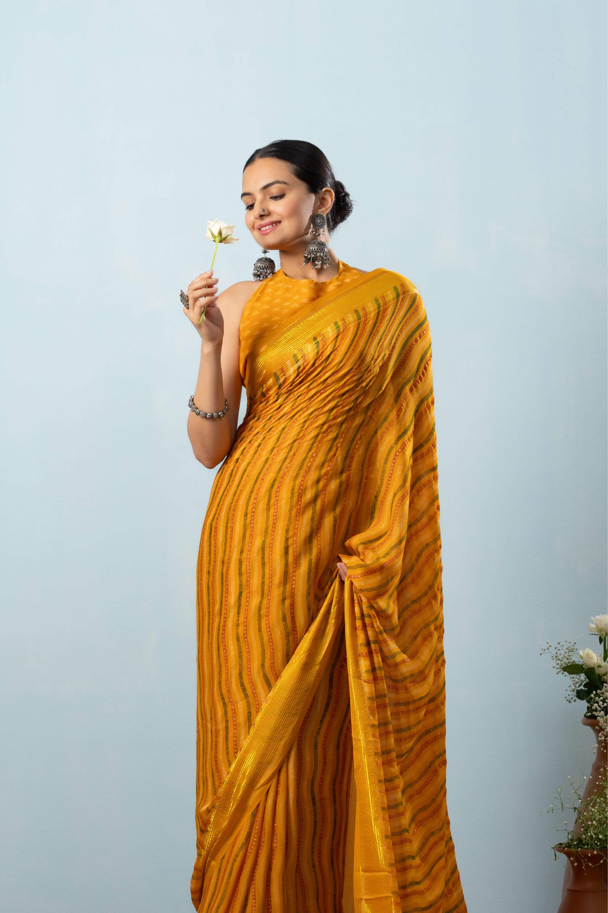 Leheriya Print Moss Georgette Saree with Viscose Border