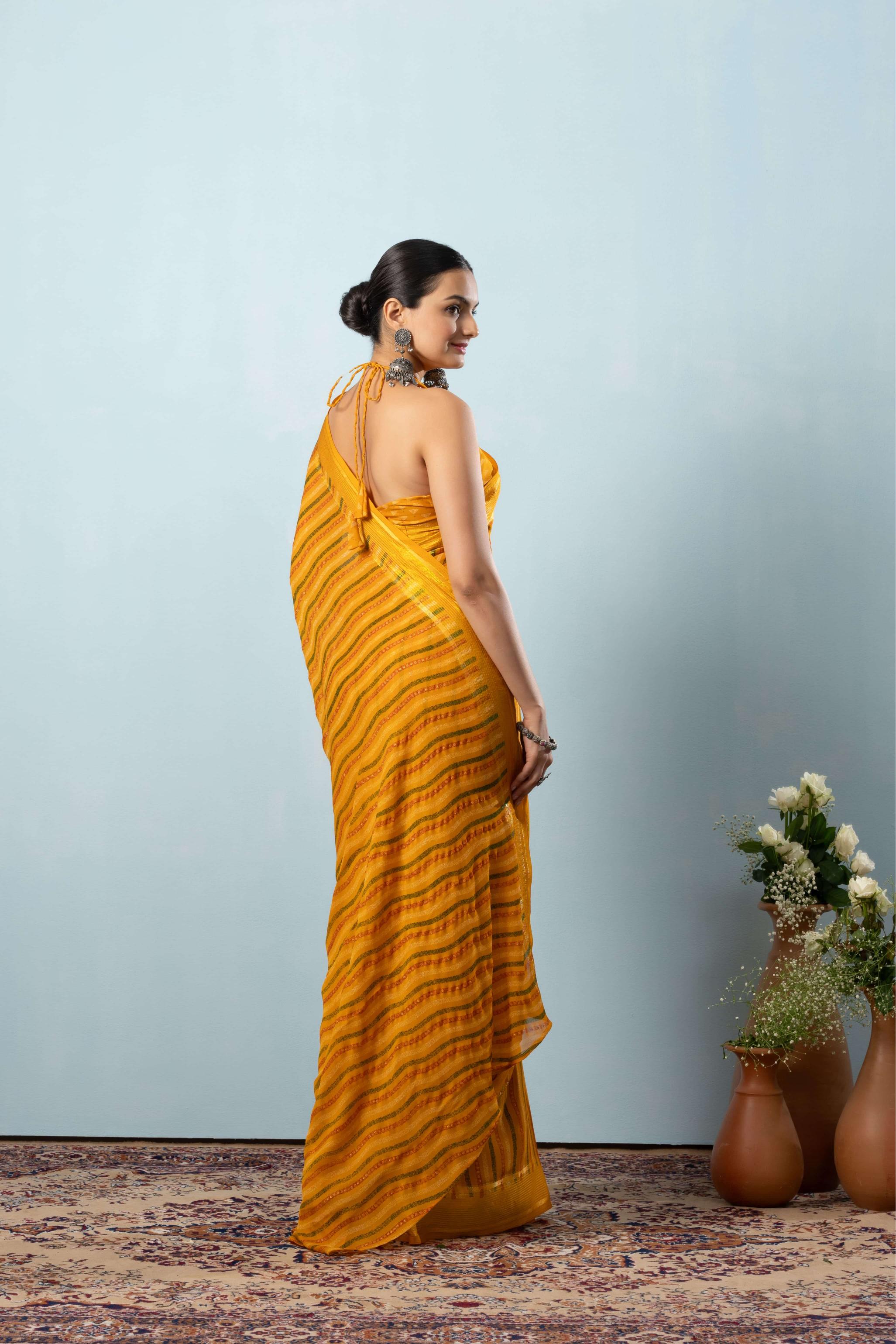 Leheriya Print Moss Georgette Saree with Viscose Border