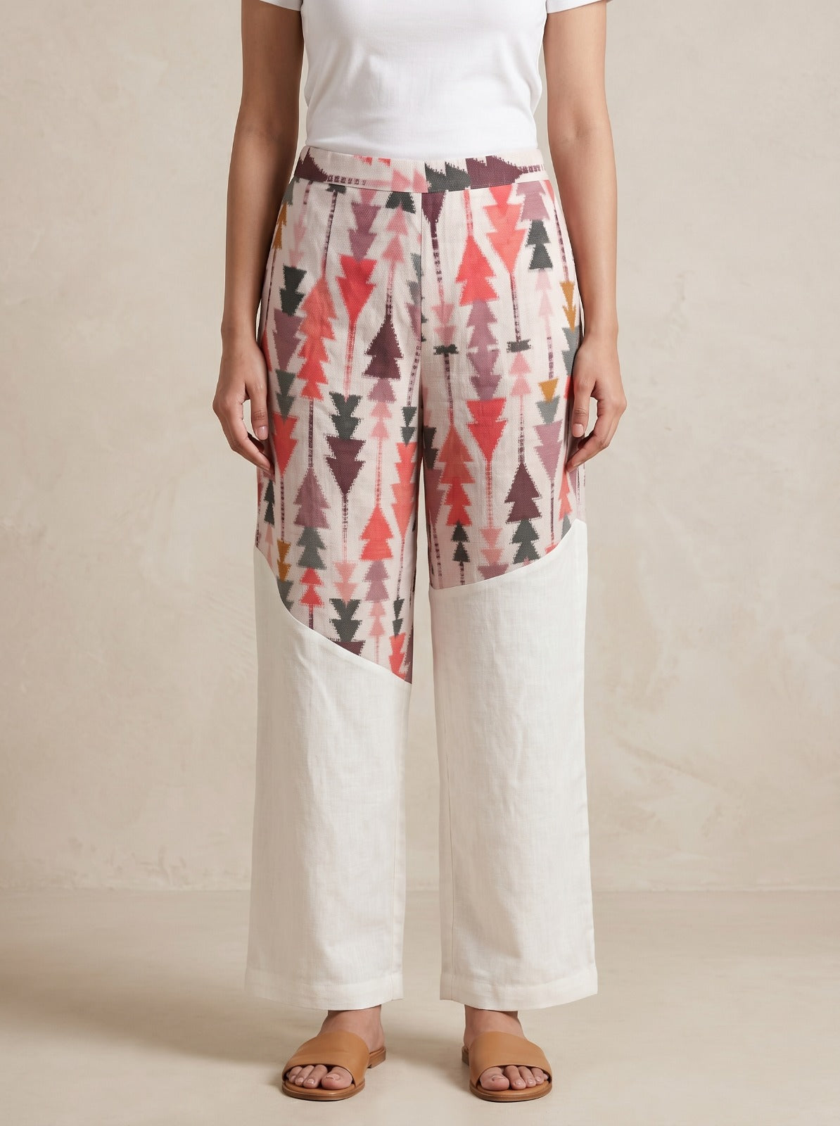 Pink Color ikkat Print Linen Pant For Women