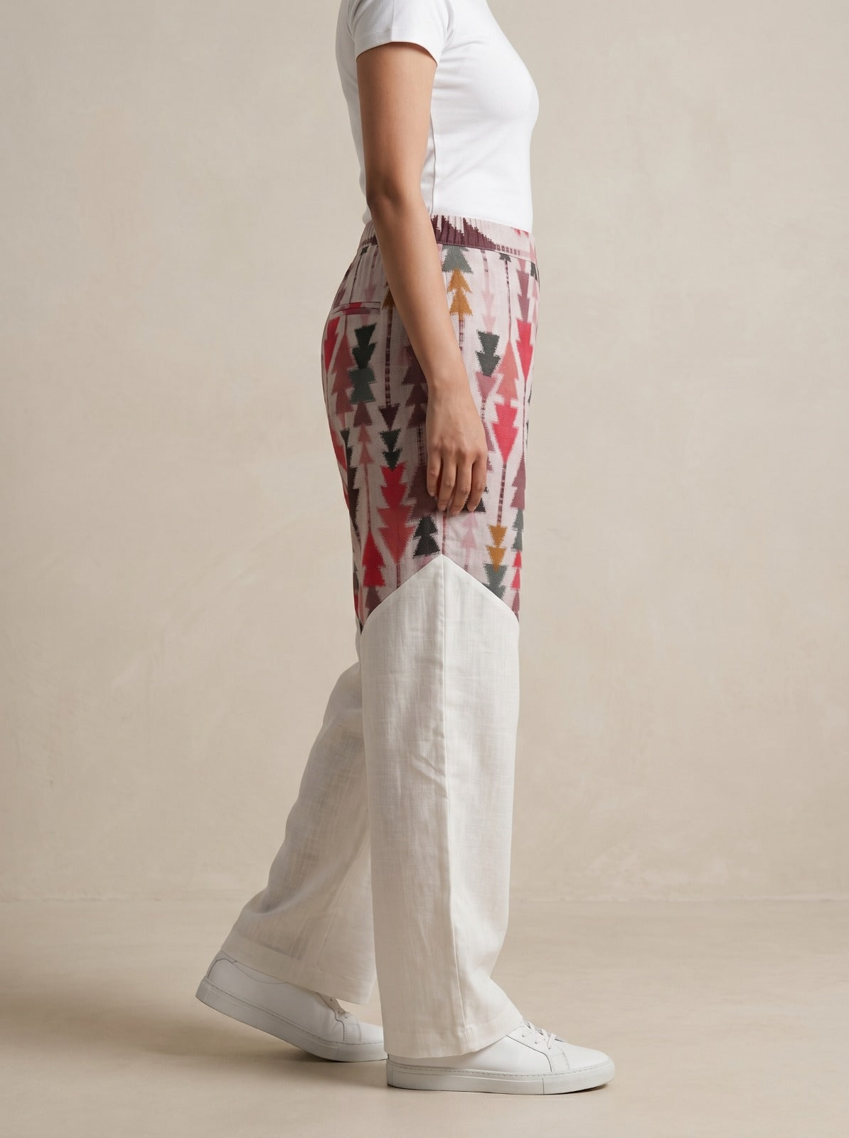 Pink Color ikkat Print Linen Pant For Women