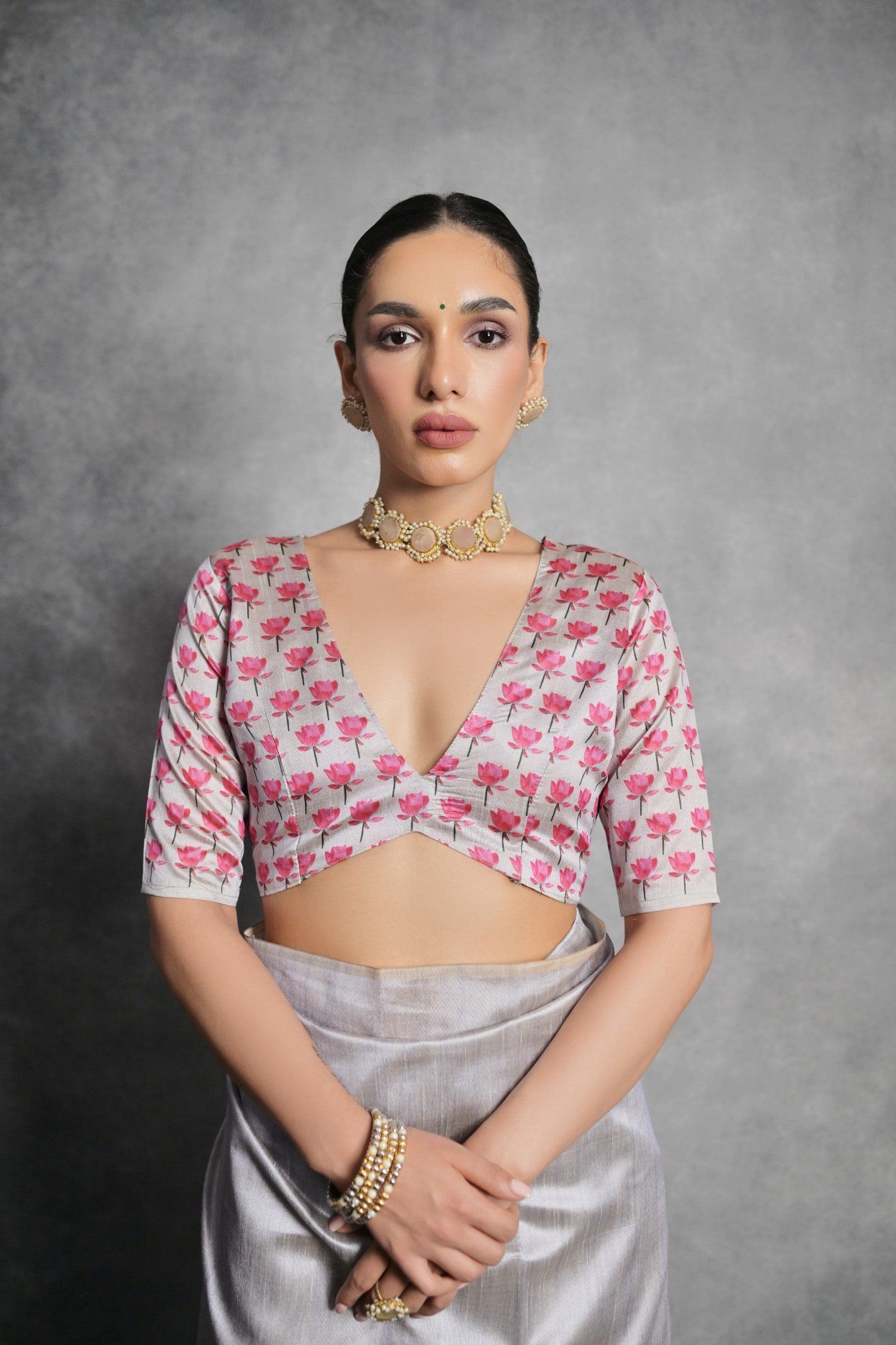 Grey Printed Soft Tussar Silk Designer Saree