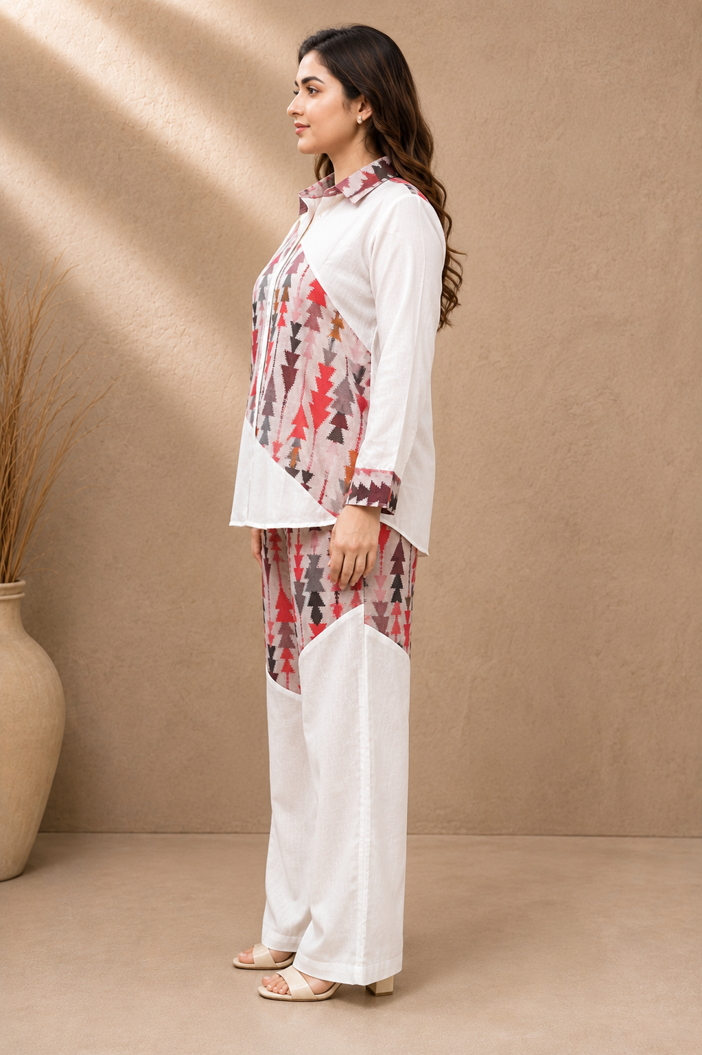 Pink Color ikkat Print Linen Co-Ord Set For Women