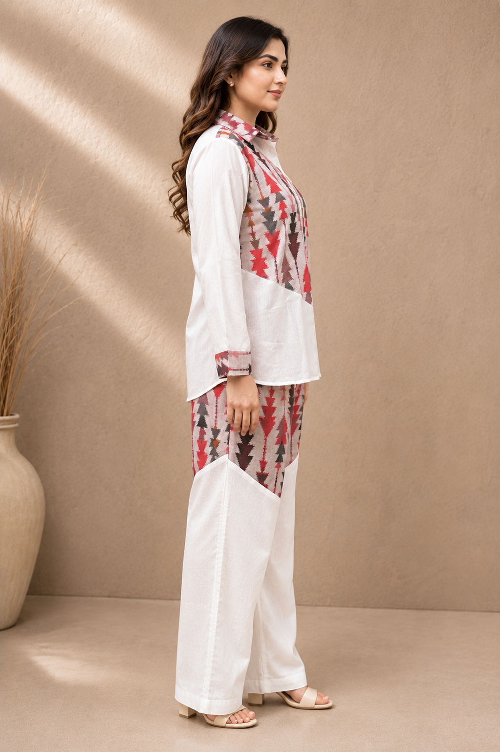 Pink Color ikkat Print Linen Co-Ord Set For Women