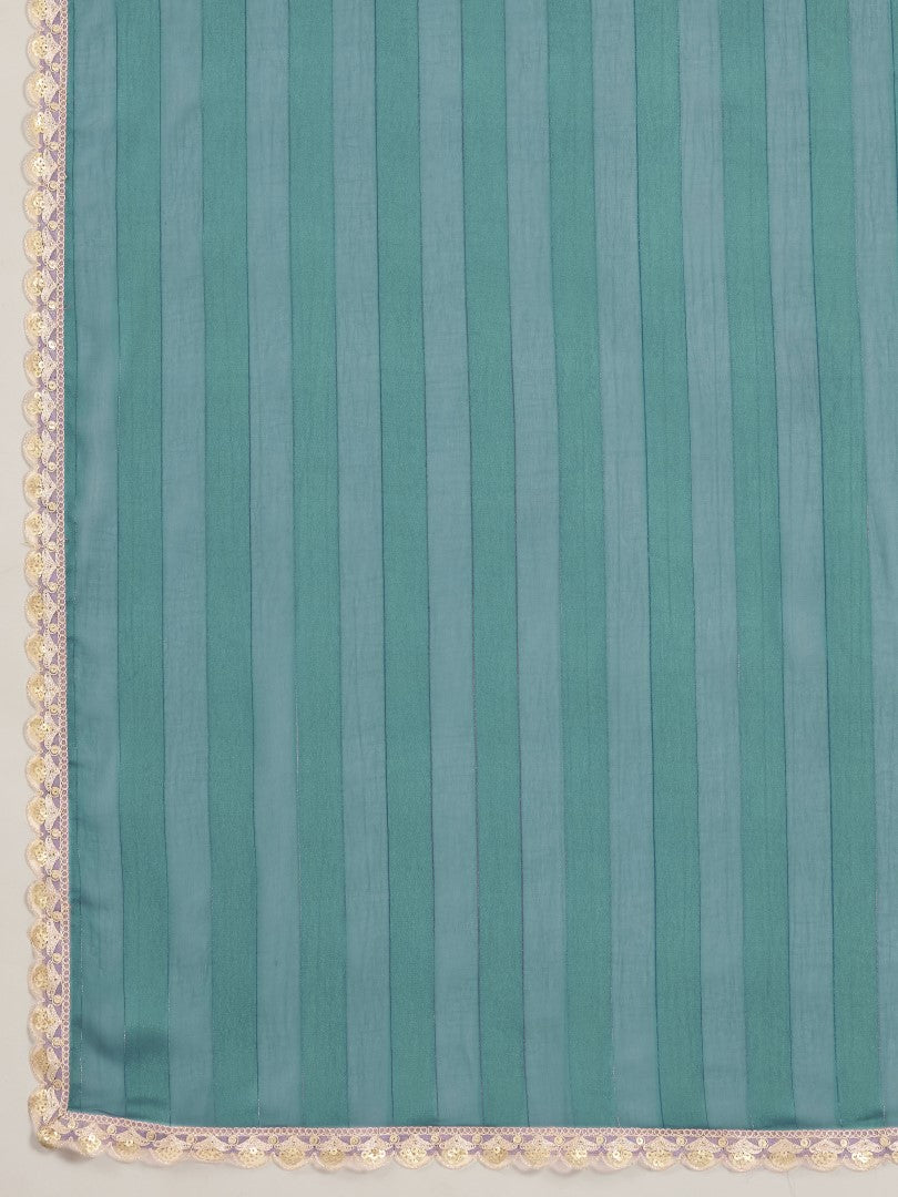 Sky Blue Striped Poly Georgette Party Wear Saree