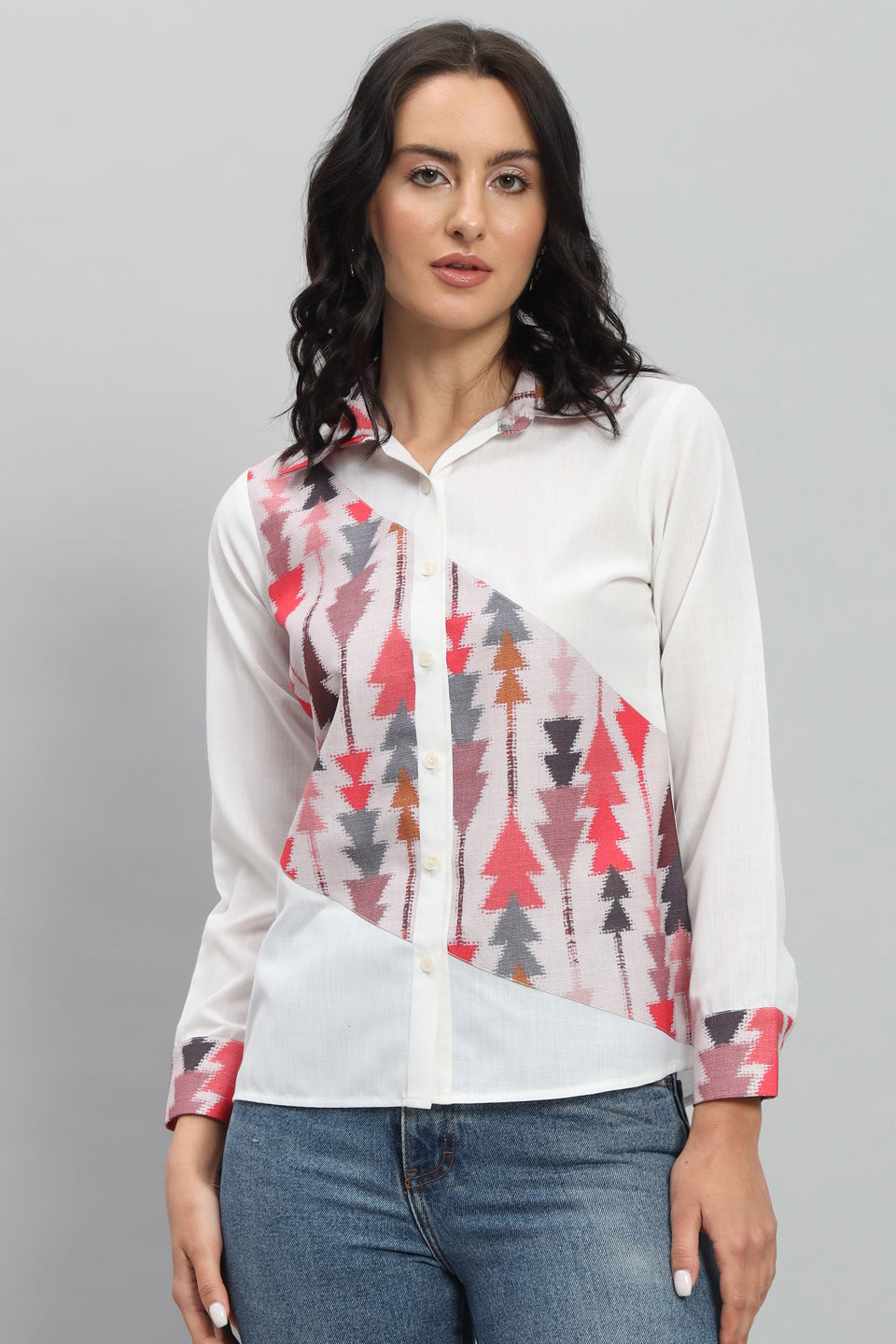 Aztec Printed Linen Pink Shirt