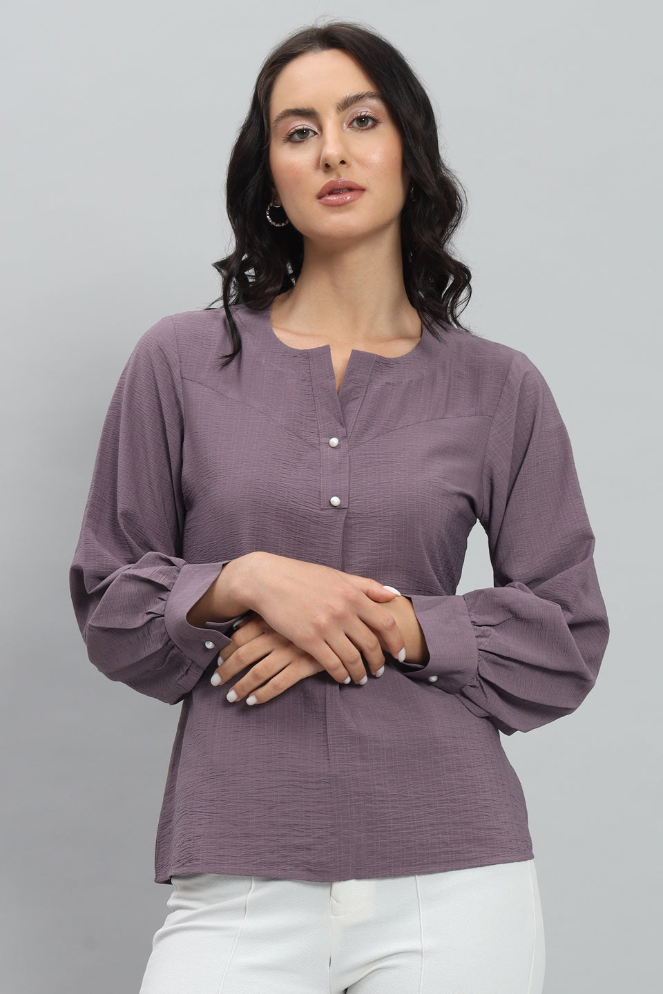 Henley Shirt Style Soft Rayon Modern Vibes Purple Top
