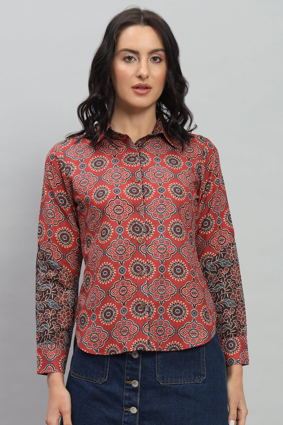 Kalamkari Design Rayon Cotton Red Shirt