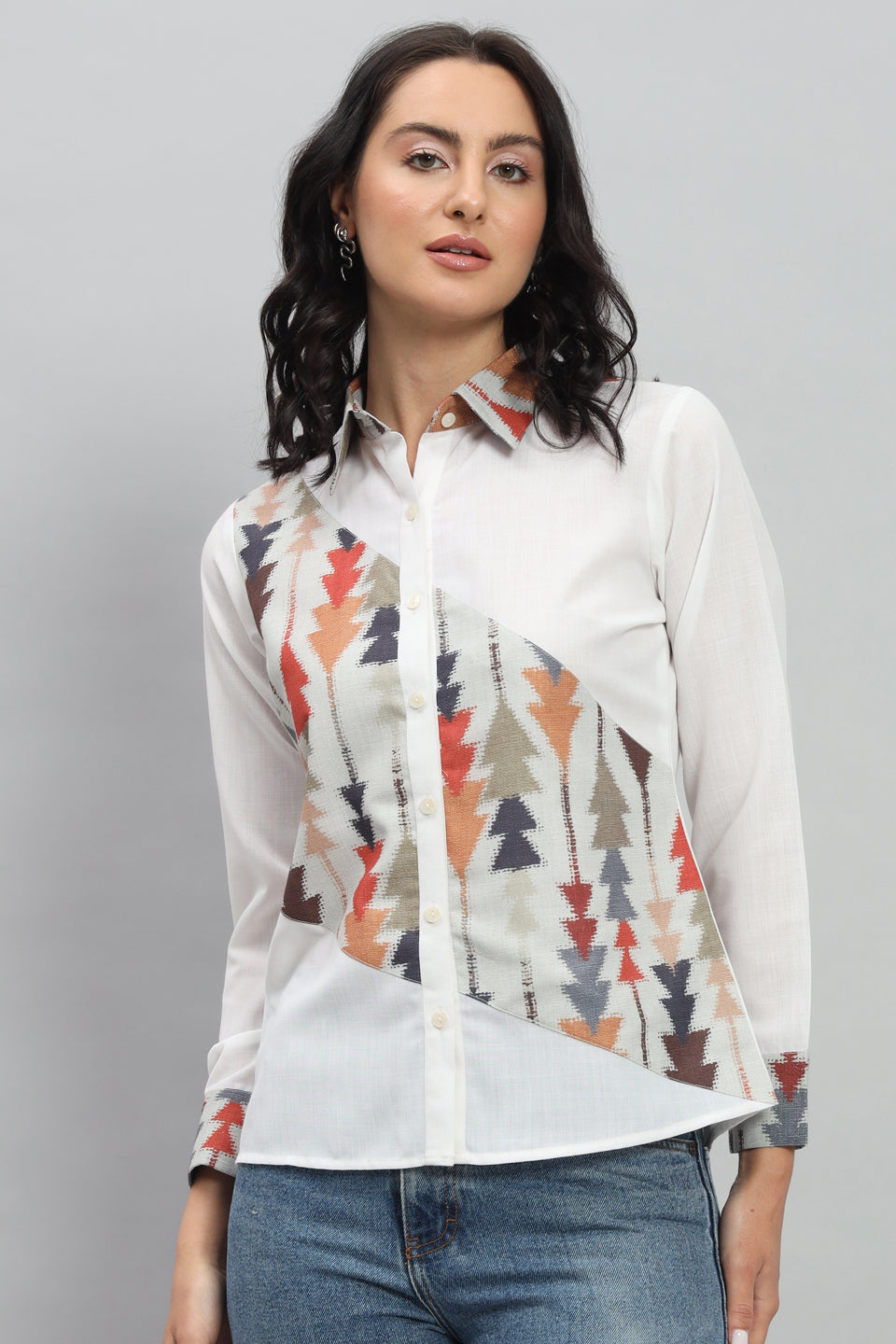 Aztec Printed Linen Pista Shirt